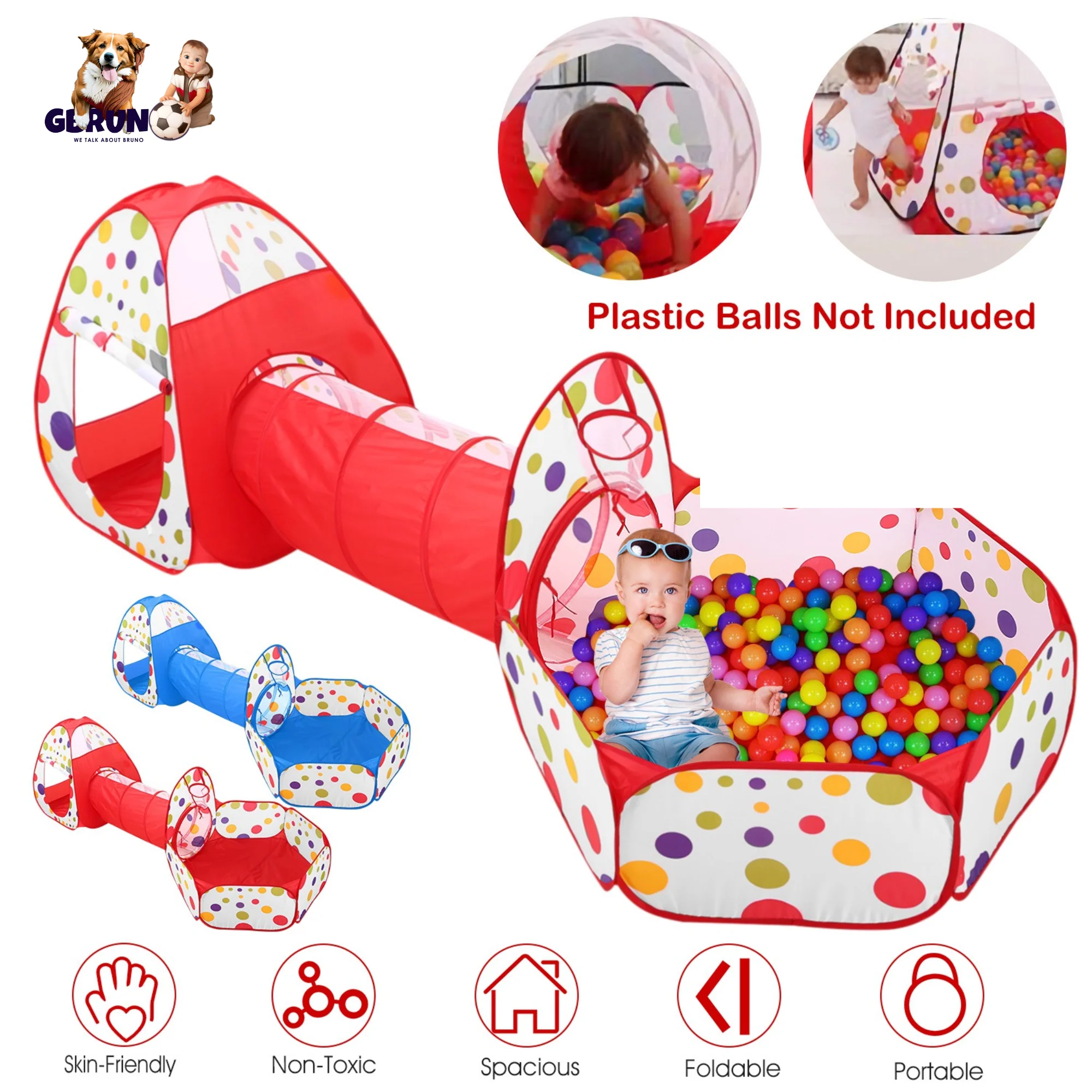 GBruno 3 In 1 Child Crawl Tunnel Tent - Image 5
