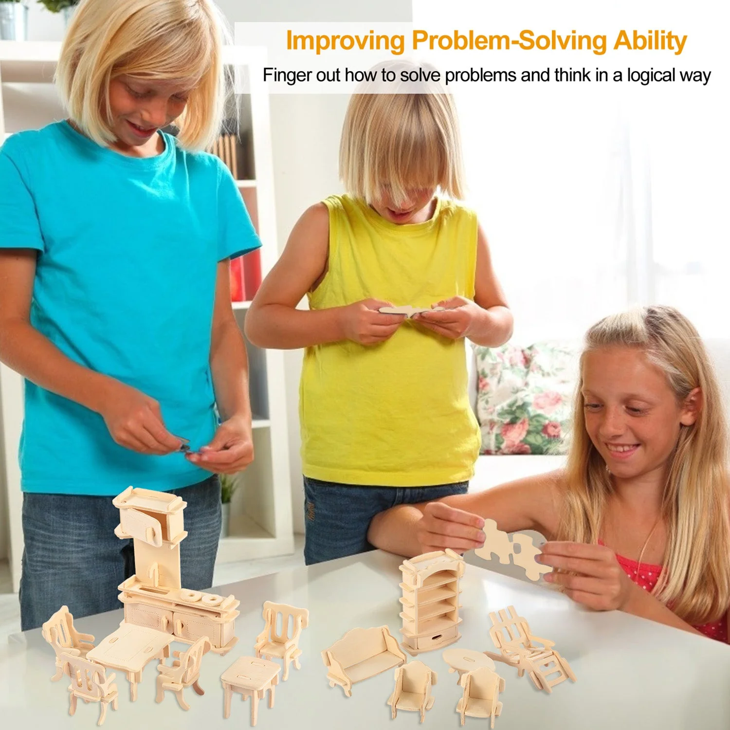GBruno 3D Wooden Dollhouse Furniture Puzzles - Image 3