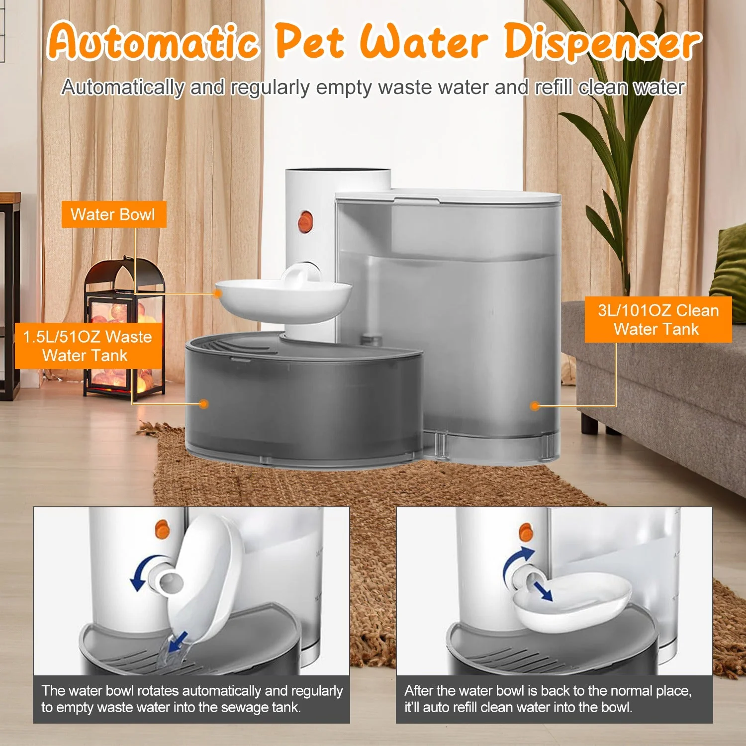 GBruno 3L Cordless Pet Water Fountain with Timer - Image 4