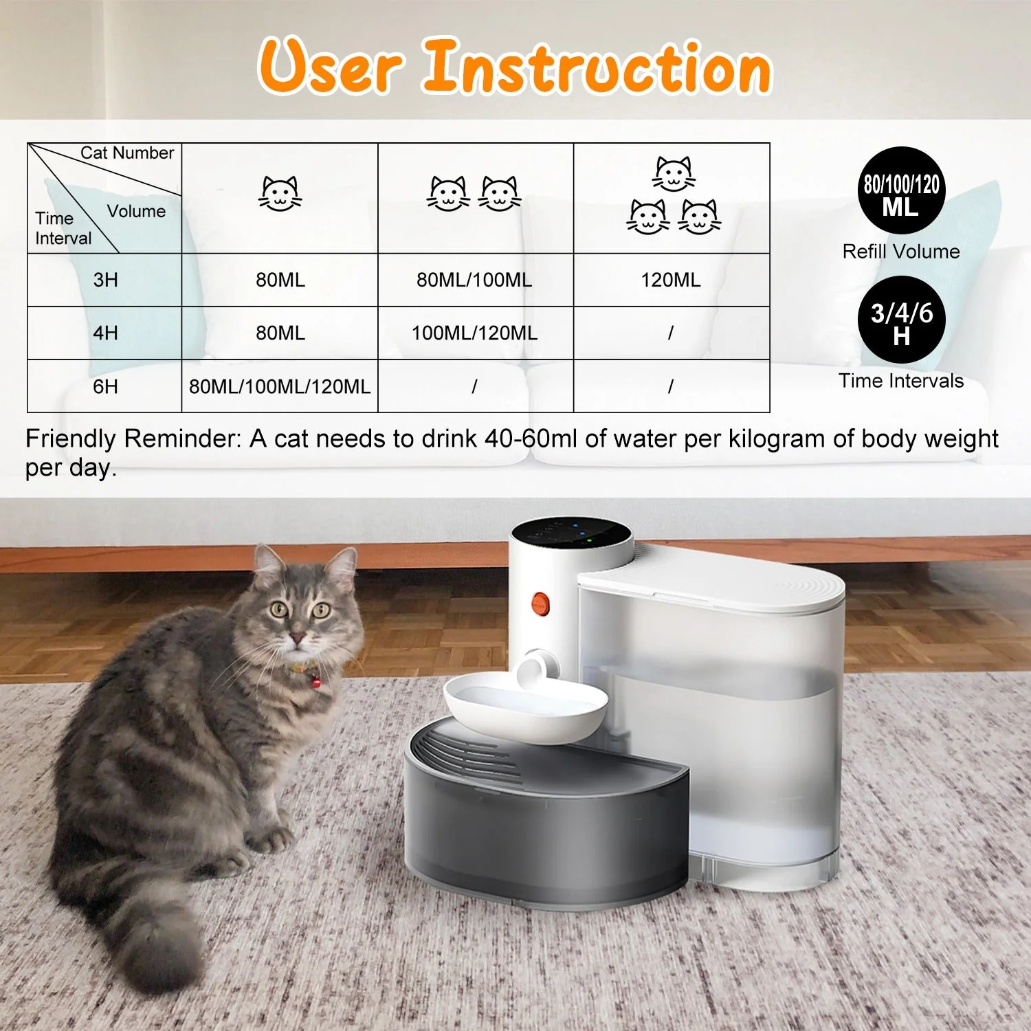 GBruno 3L Cordless Pet Water Fountain with Timer - Image 7