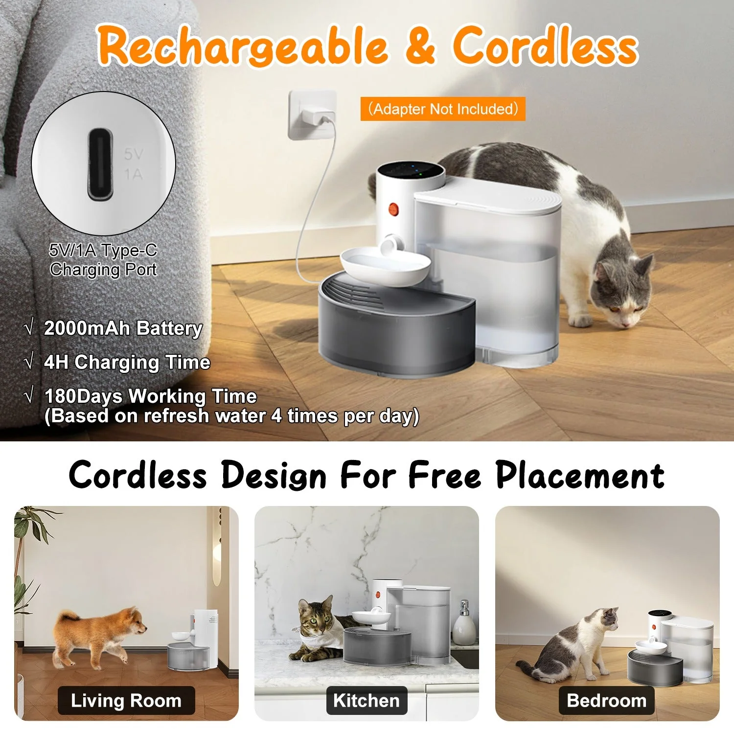 GBruno 3L Cordless Pet Water Fountain with Timer - Image 9