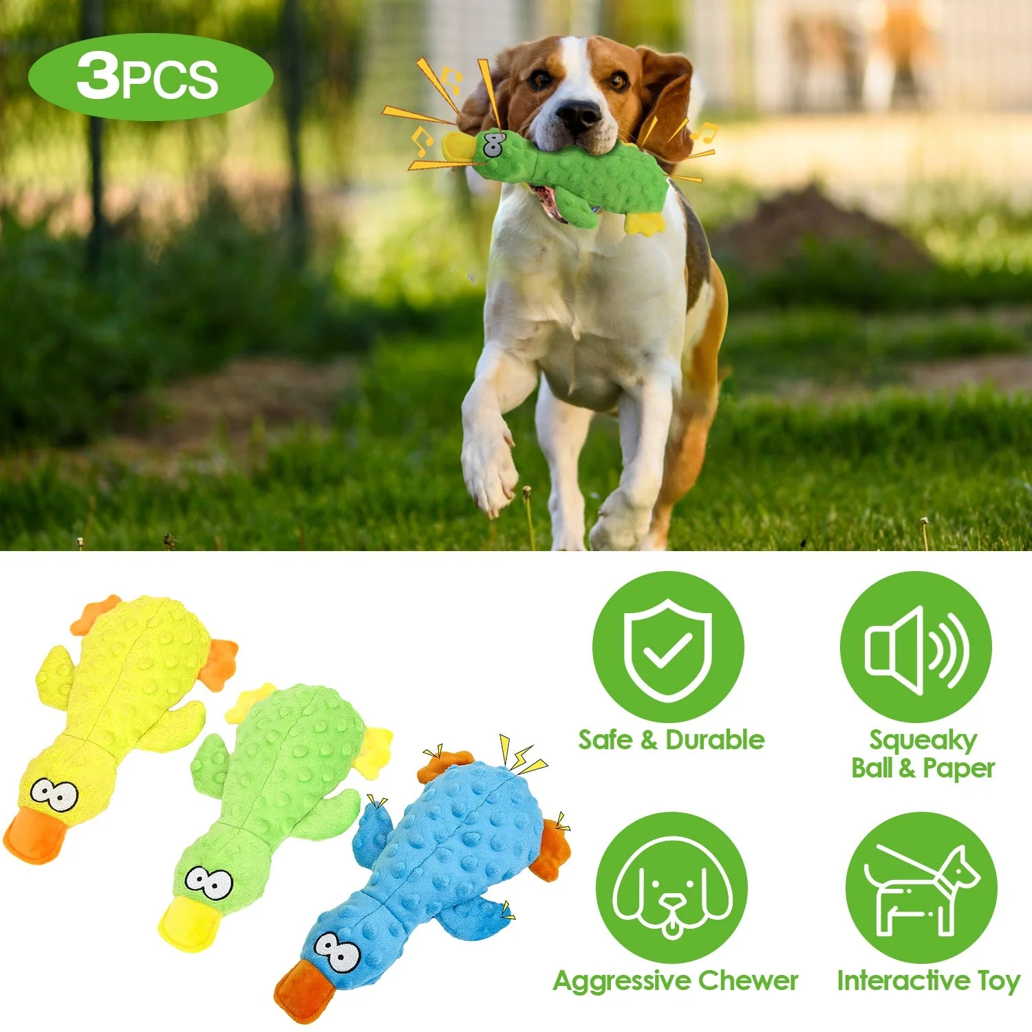 GBruno 3Pcs Duck-Shaped Dog Plush Toy - Image 2