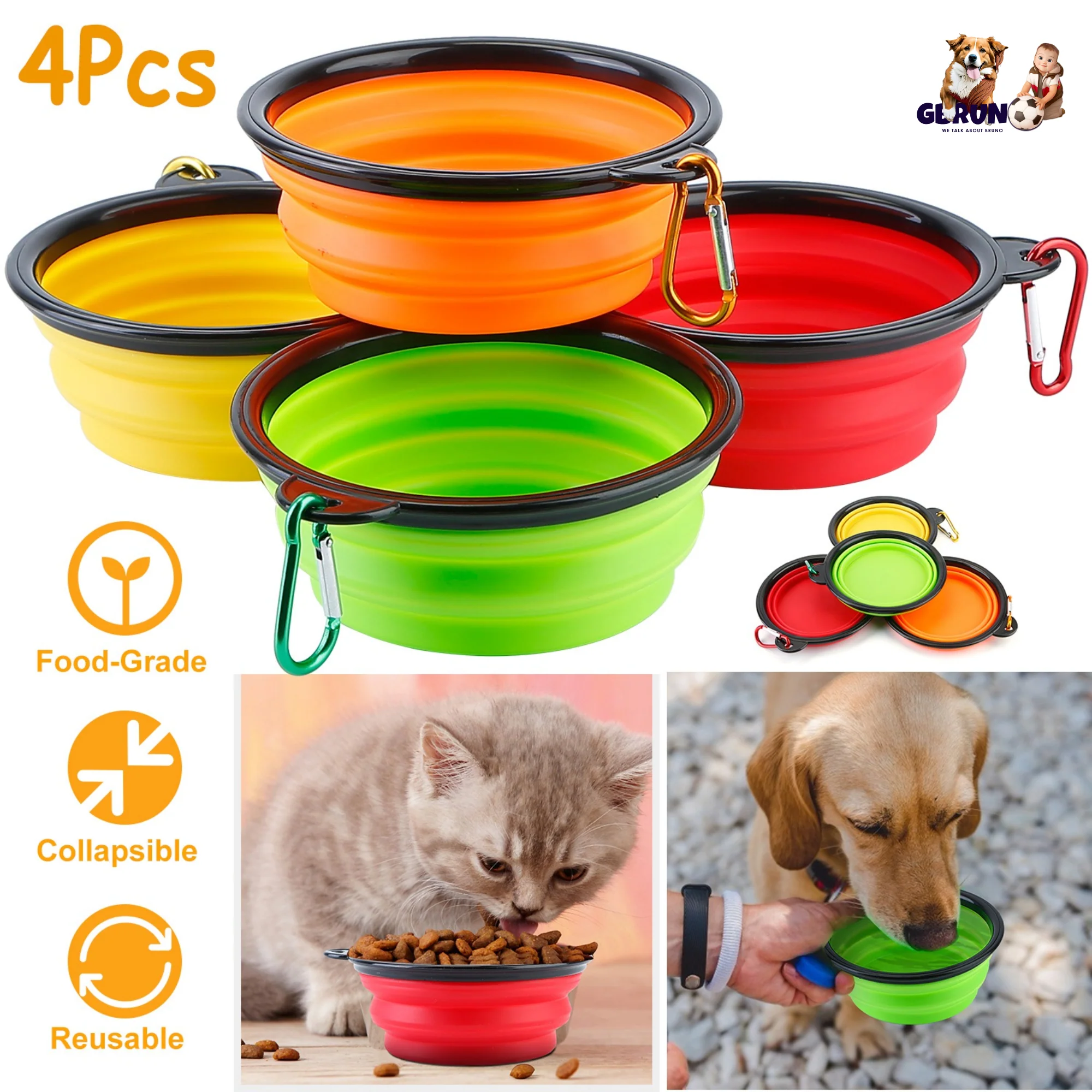 GBruno 4Pcs Silicone Collapsible Dog Bowls - Image 2