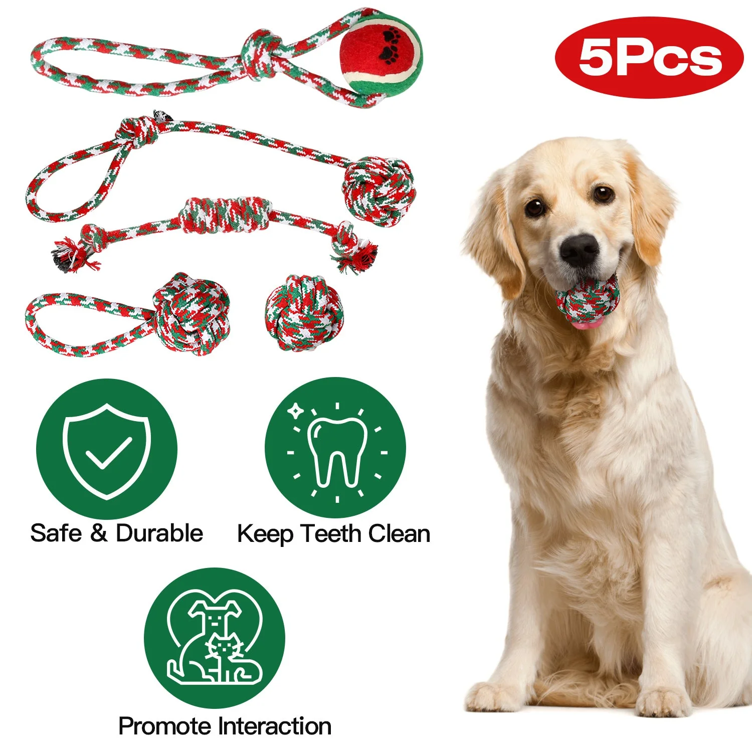 GBruno 5Pcs Christmas Dog Rope Chew Toys - Image 2