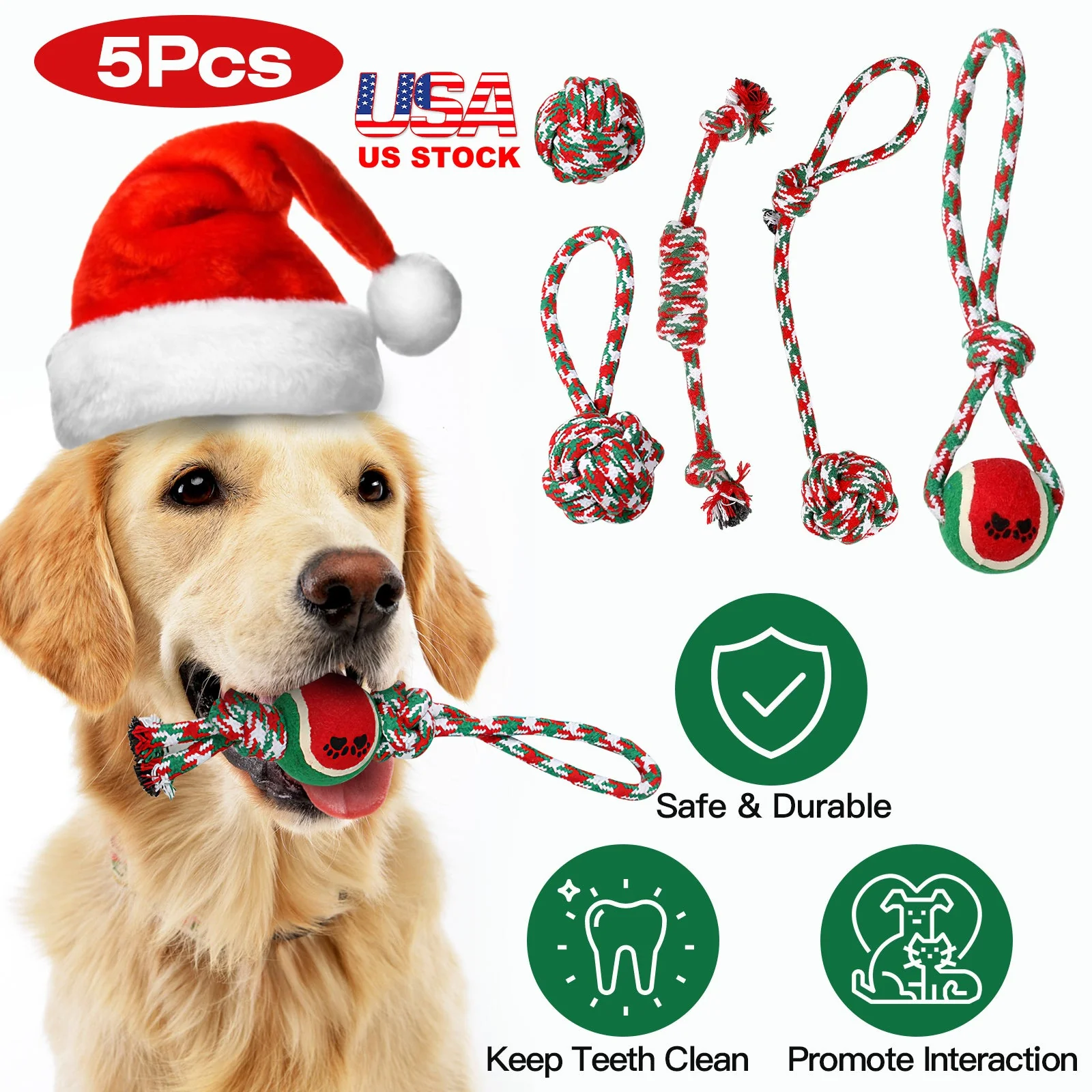 GBruno 5Pcs Christmas Dog Rope Chew Toys - Image 3