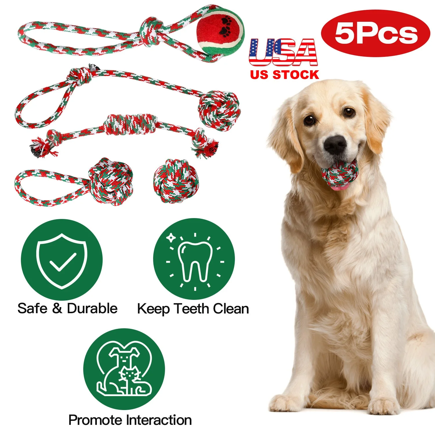 GBruno 5Pcs Christmas Dog Rope Chew Toys - Image 4