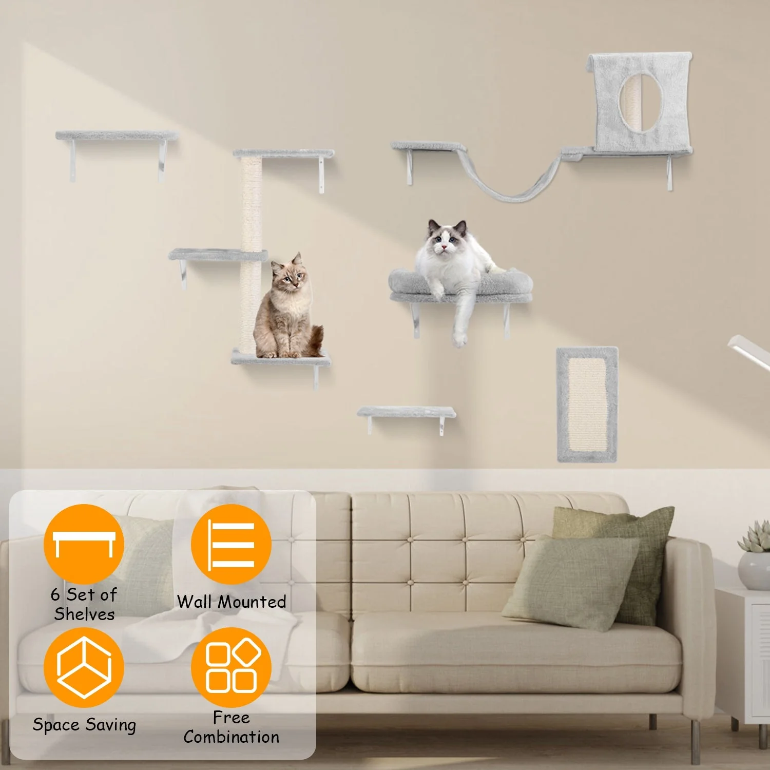 GBruno 6 Set of Cat Wall Shelves - Image 2