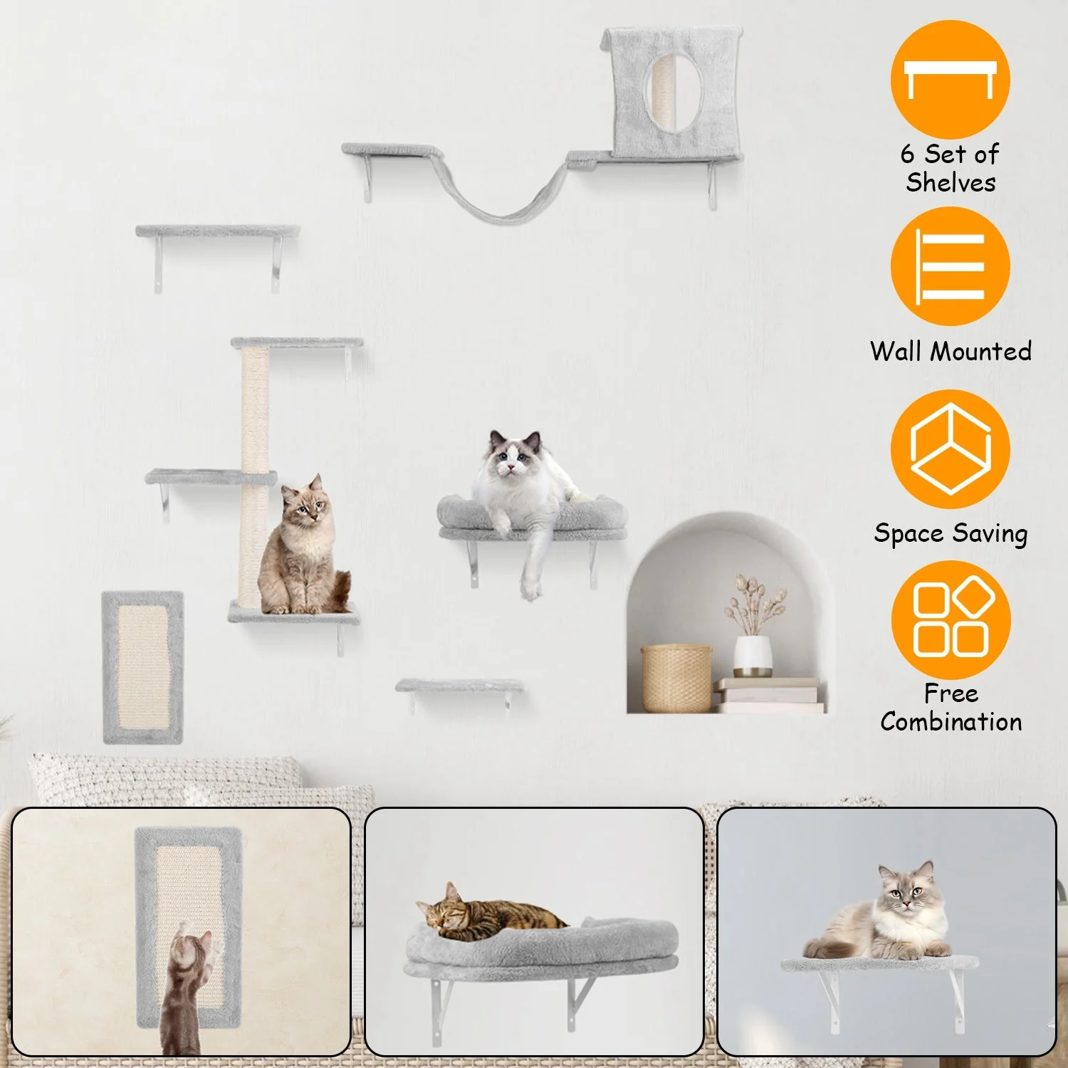GBruno 6 Set of Cat Wall Shelves - Image 3
