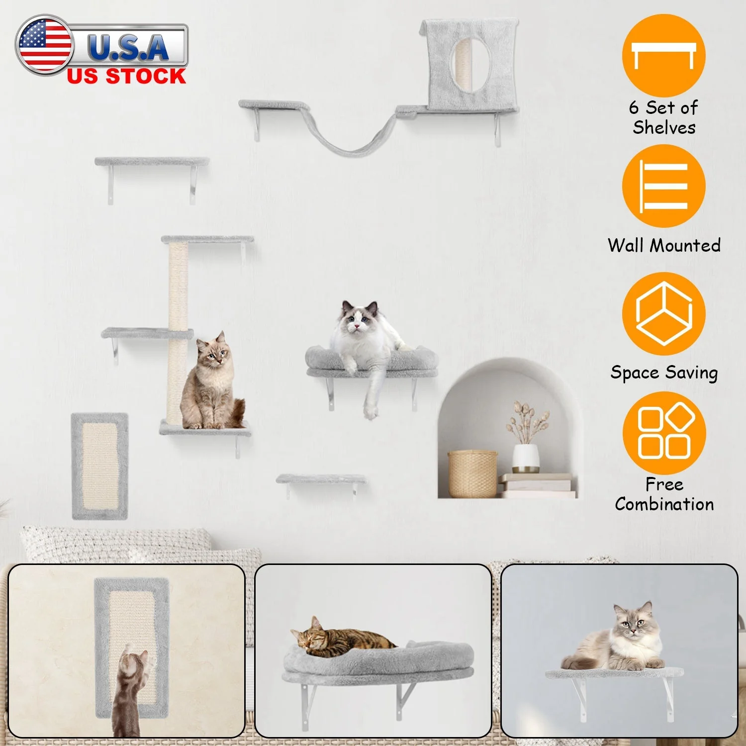 GBruno 6 Set of Cat Wall Shelves - Image 5