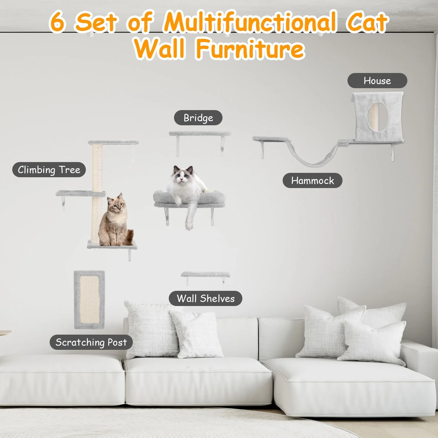 GBruno 6 Set of Cat Wall Shelves - Image 6
