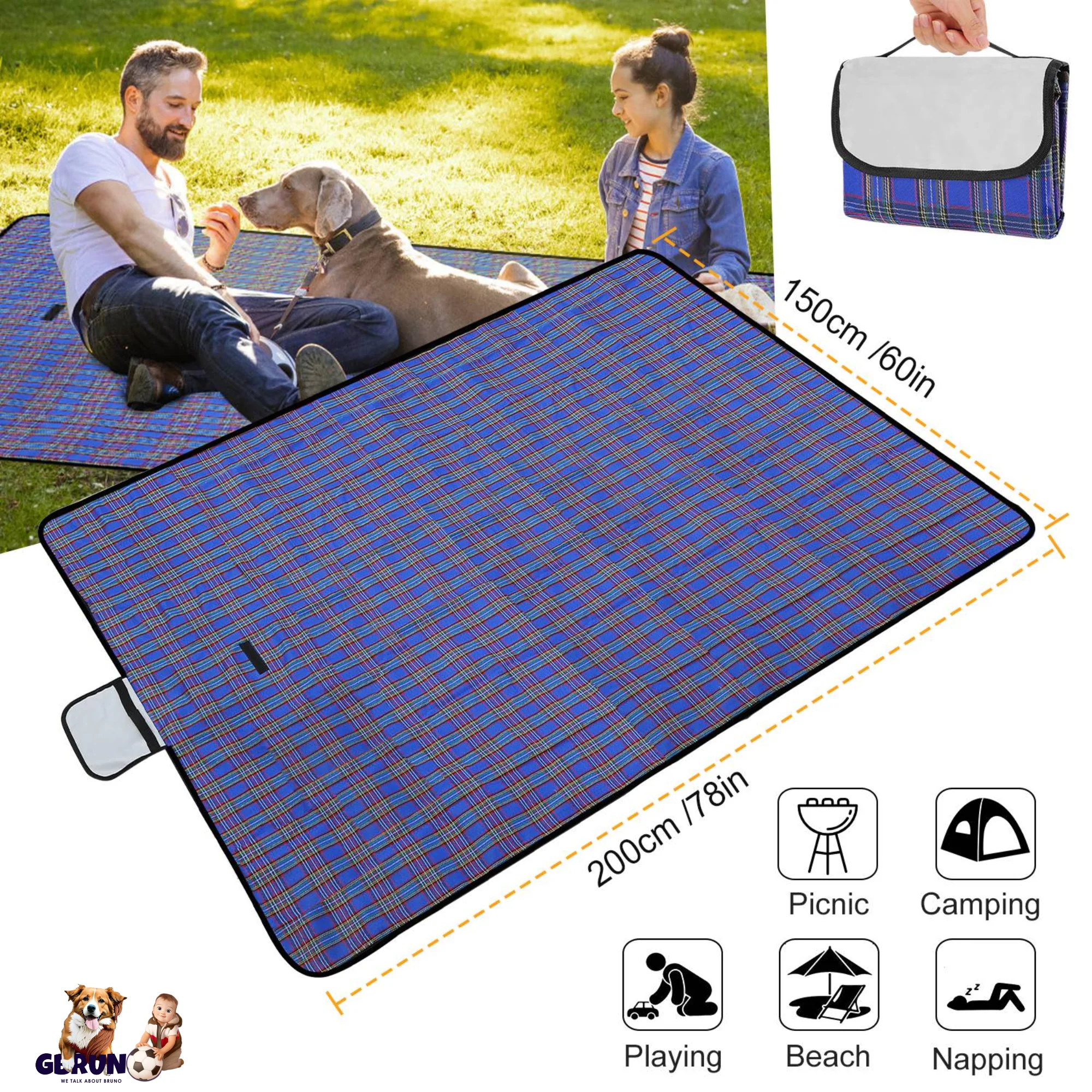 GBruno 60" x 78" Waterproof Picnic Blanket - Image 3