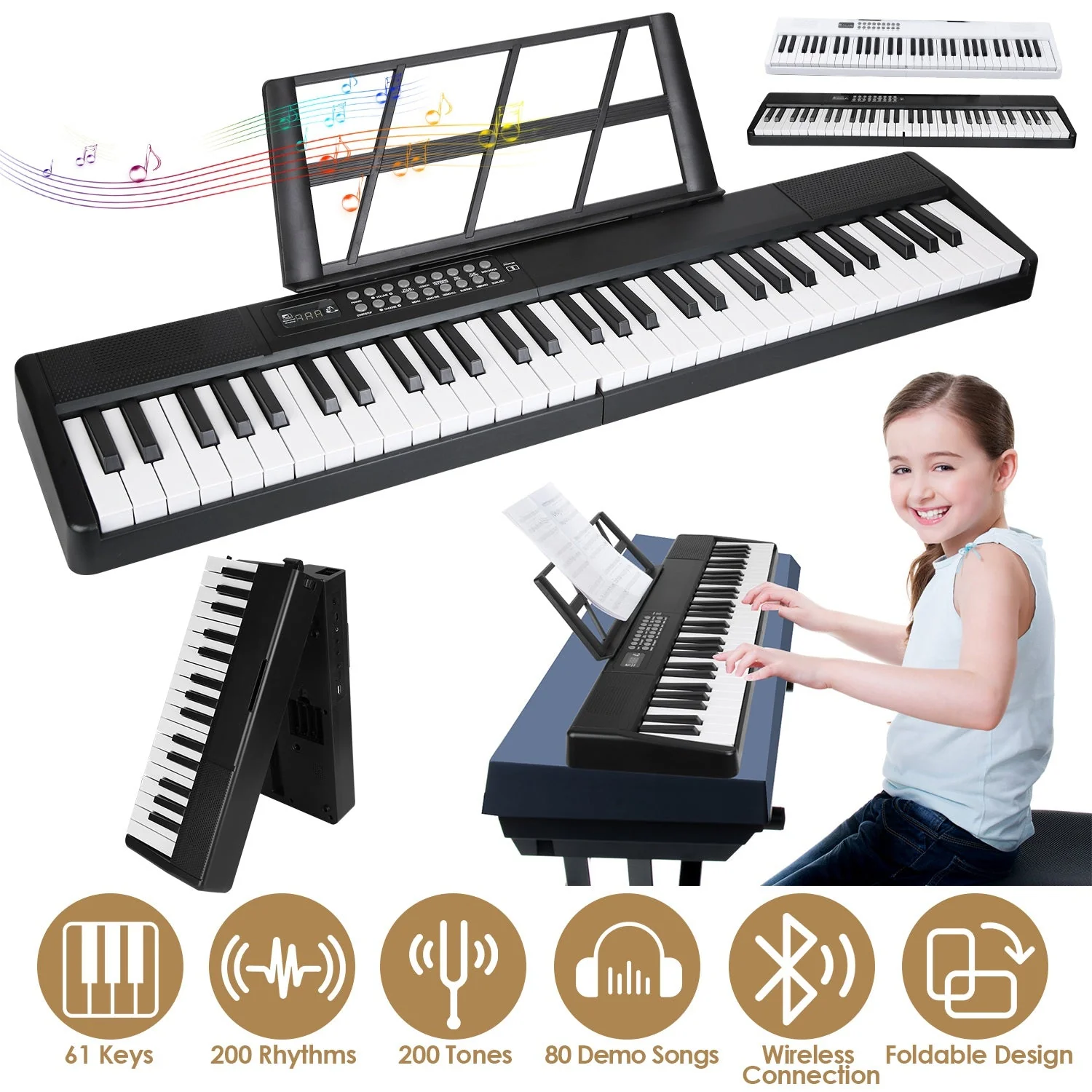 GBruno 61Keys Foldable Electronic Piano Keyboard - Image 2