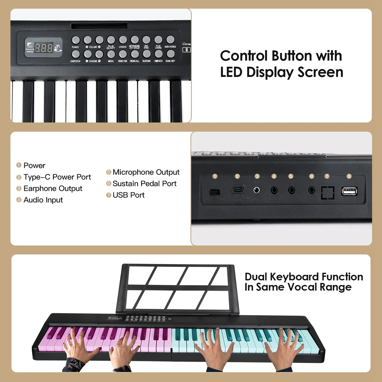 GBruno 61Keys Foldable Electronic Piano Keyboard - Image 4