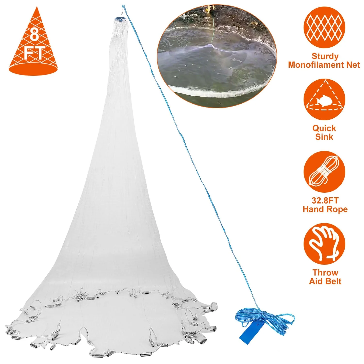 GBruno 8ft Radius Fishing Cast Net - Image 2