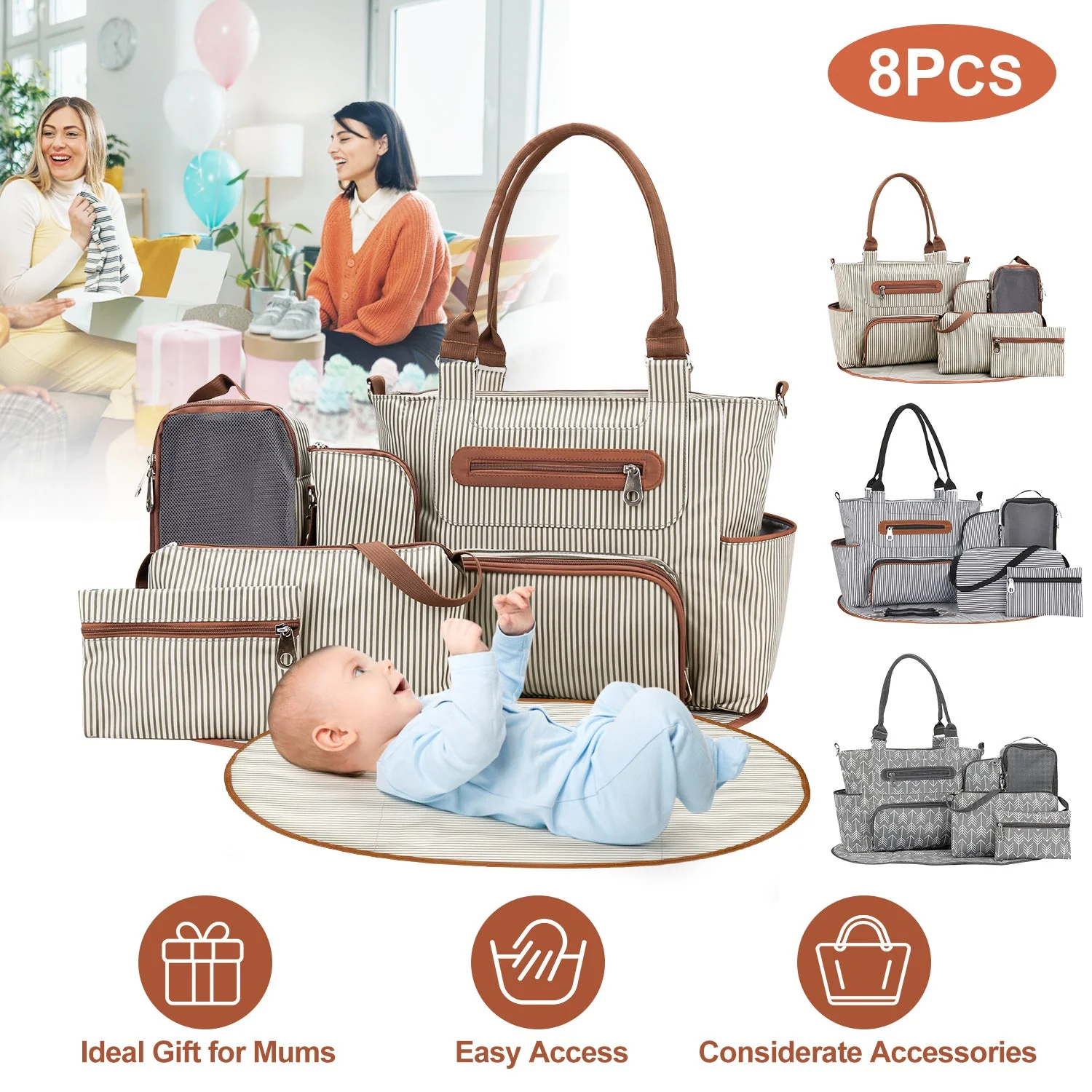 GBruno 8Pcs Baby Nappy Diaper Bags Set - Image 2