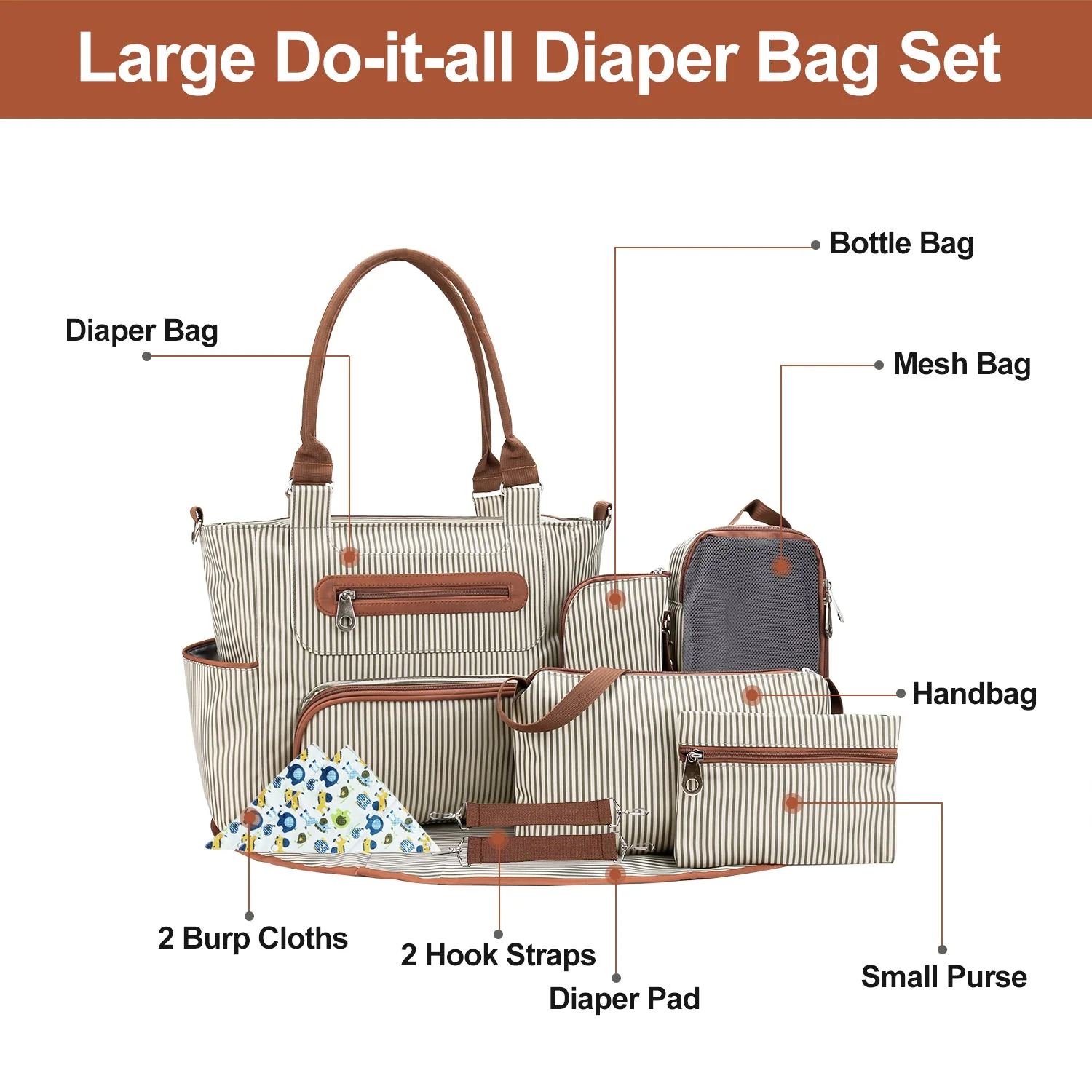 GBruno 8Pcs Baby Nappy Diaper Bags Set - Image 3