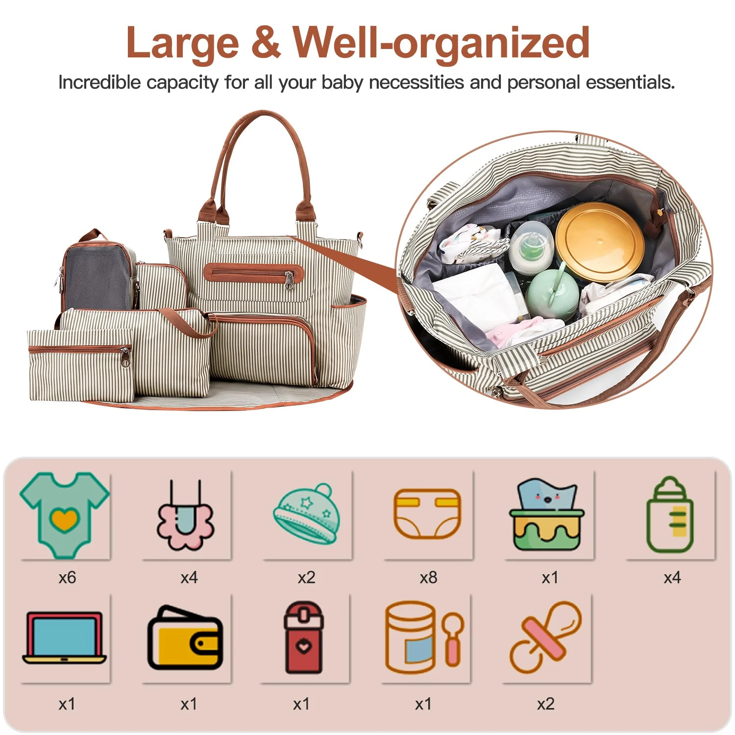 GBruno 8Pcs Baby Nappy Diaper Bags Set - Image 5
