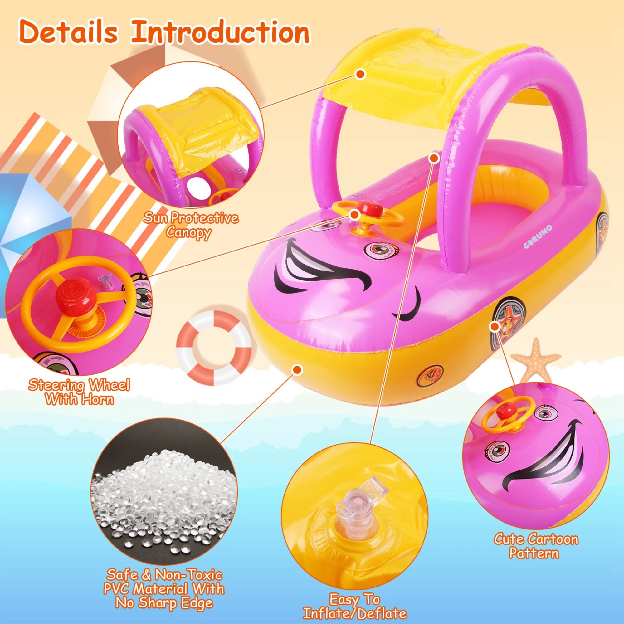 GBruno Baby Inflatable Pool Float Car - Image 3