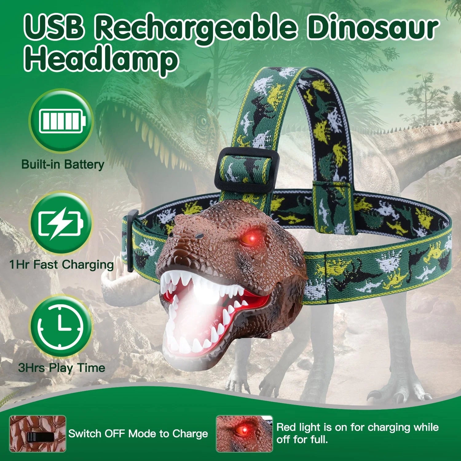 GBruno Dinosaur Headlamp Kids Headlight - Image 2