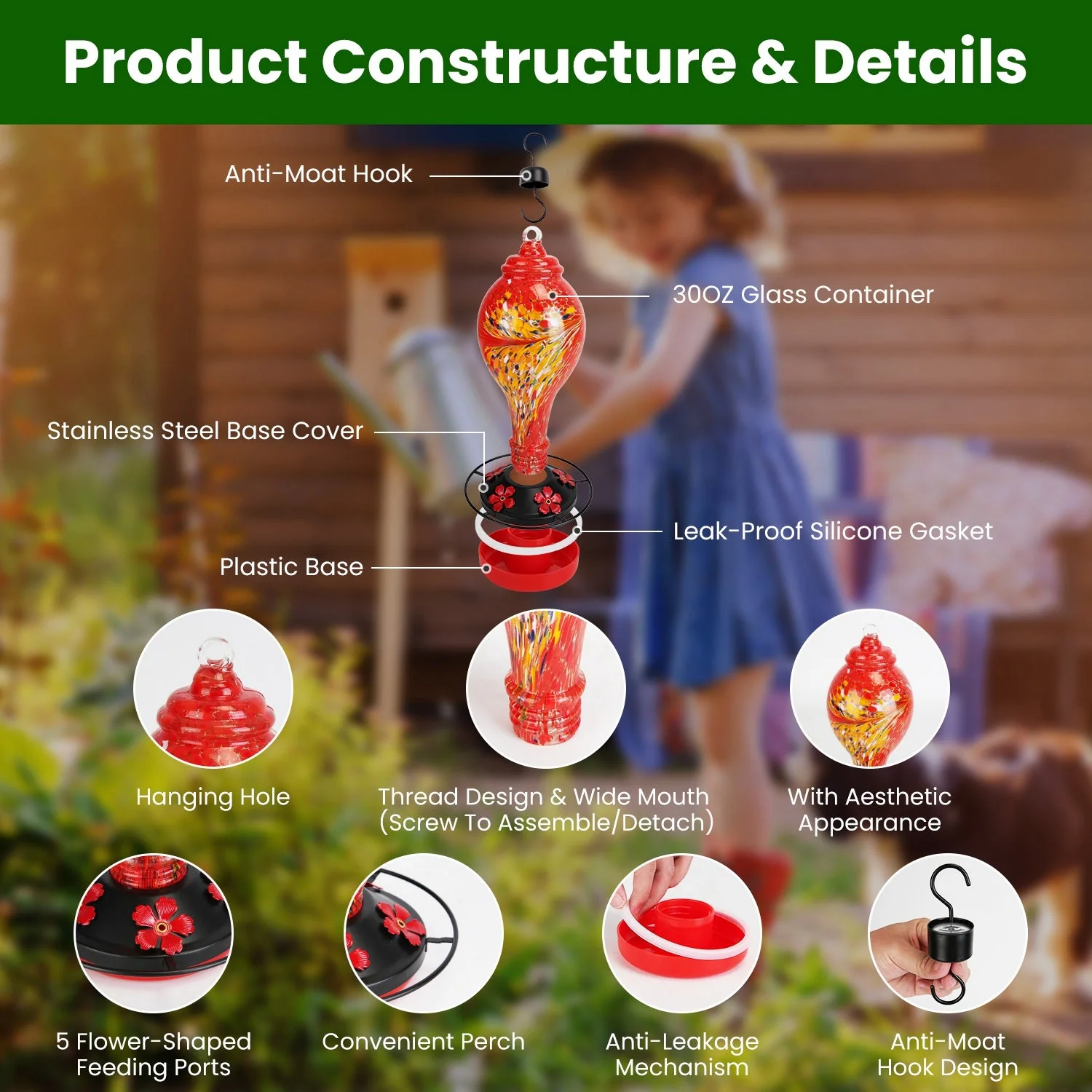 GBruno Glass Hummingbird Feeder - Image 4
