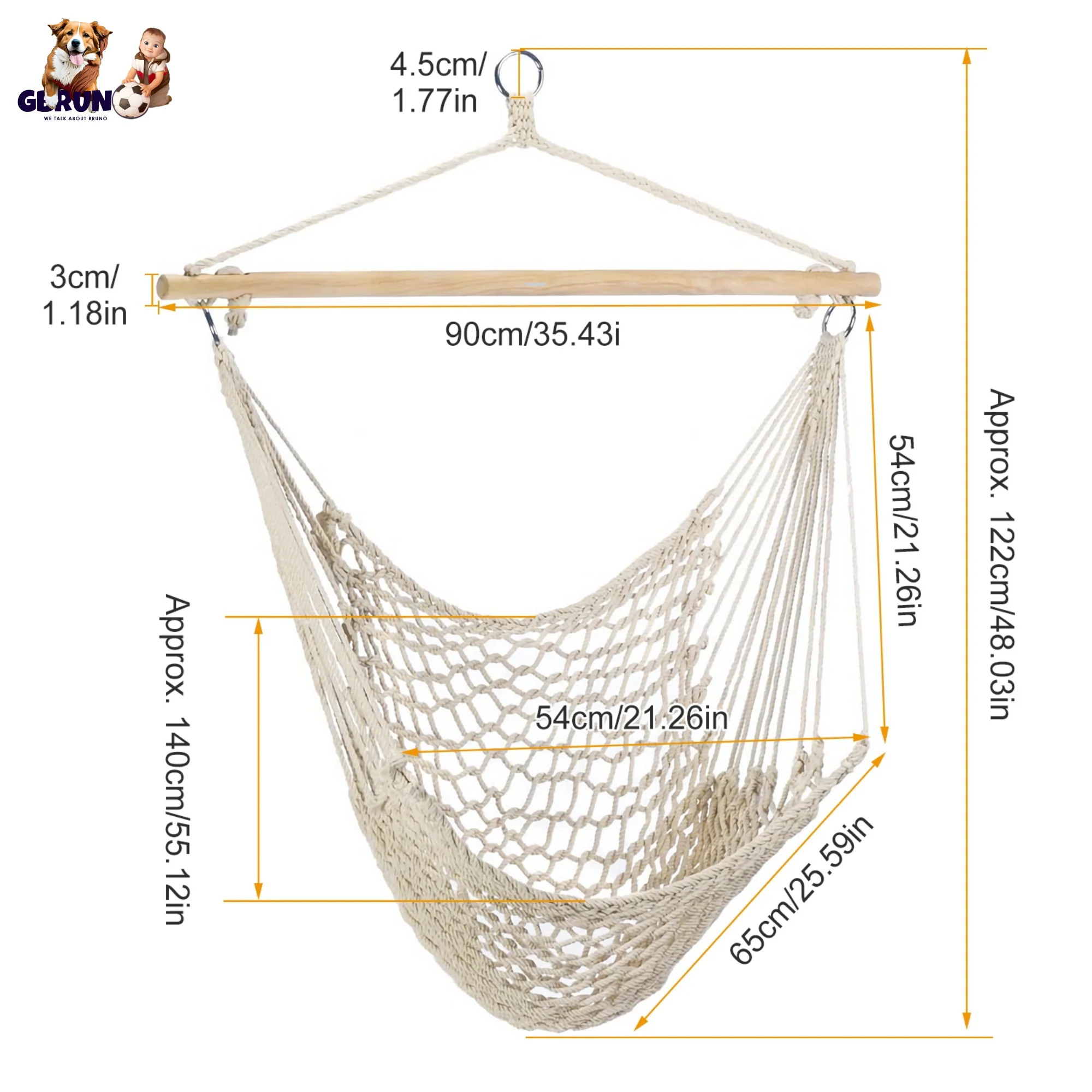 GBruno Hammock Chair Hanging Rope Seat - Image 4