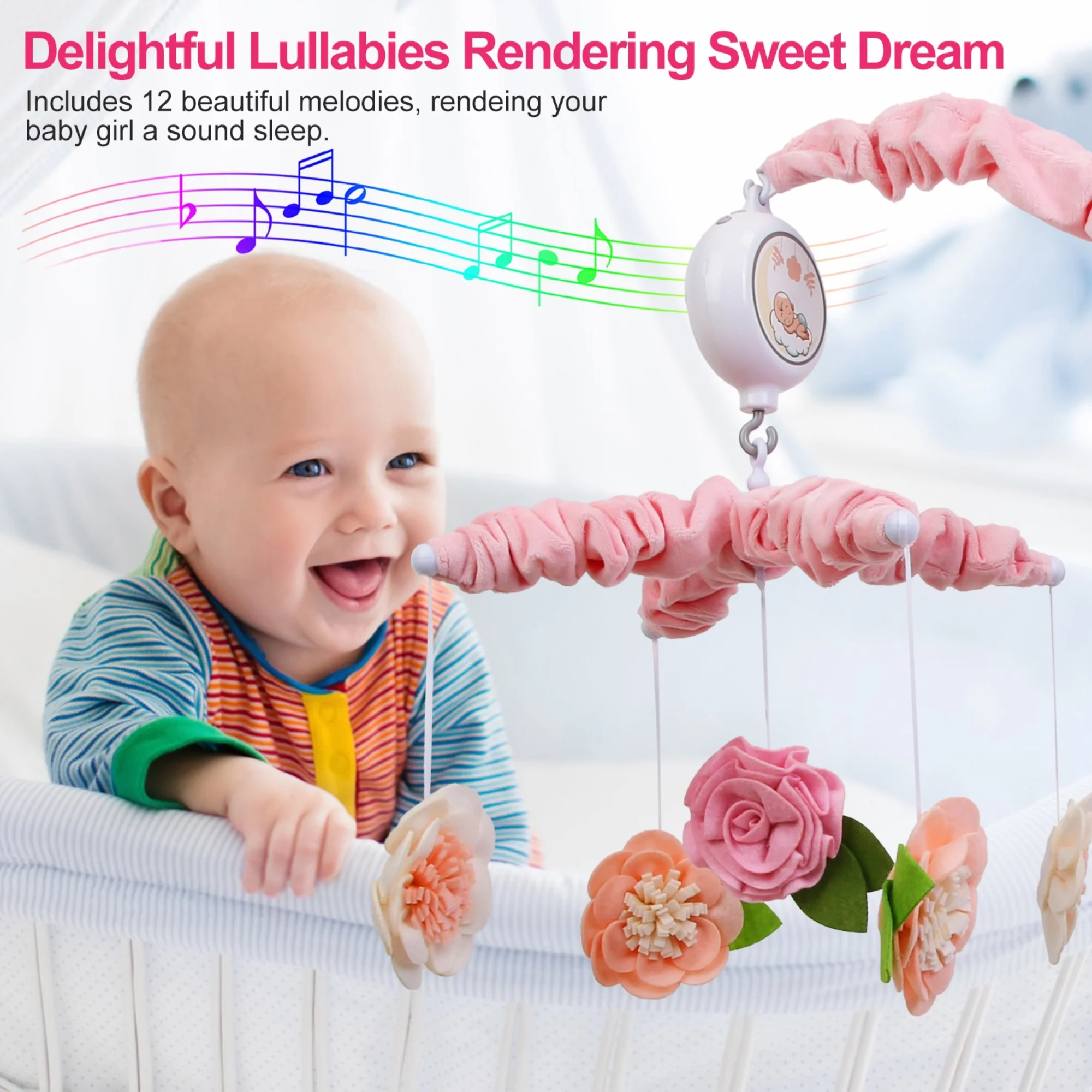 GBruno Musical Crib Mobile for Girls - Image 3
