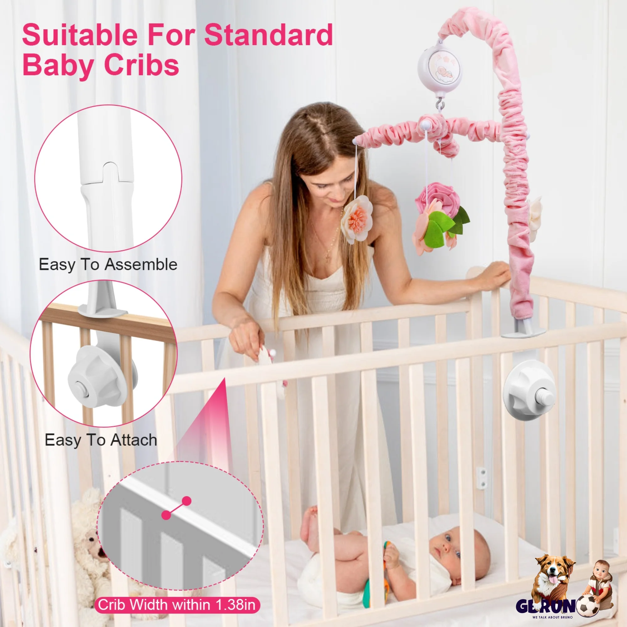 GBruno Musical Crib Mobile for Girls - Image 5