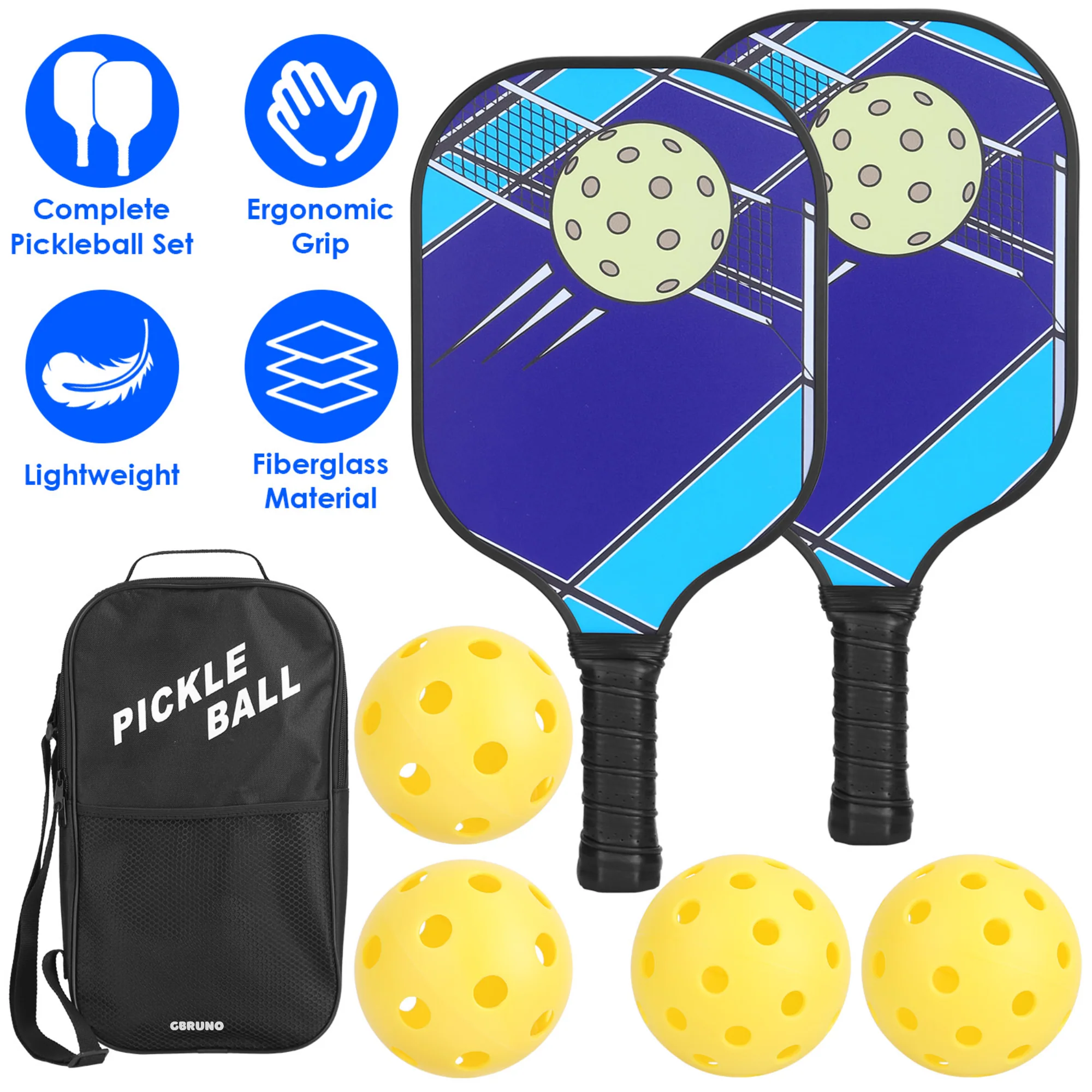 Gbruno Pickleball Set 2 Fiberglass Paddles - Image 2
