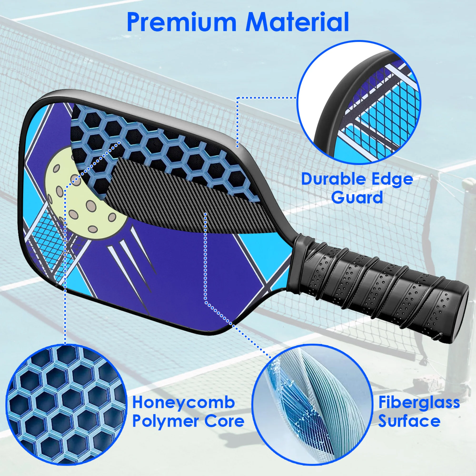 Gbruno Pickleball Set 2 Fiberglass Paddles - Image 3
