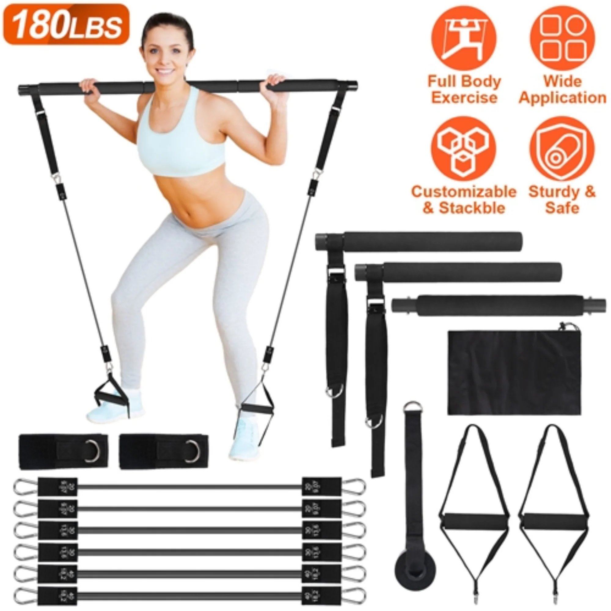 GBruno Pilates Bar Kit with 180LBS Resistance Bands - Image 2