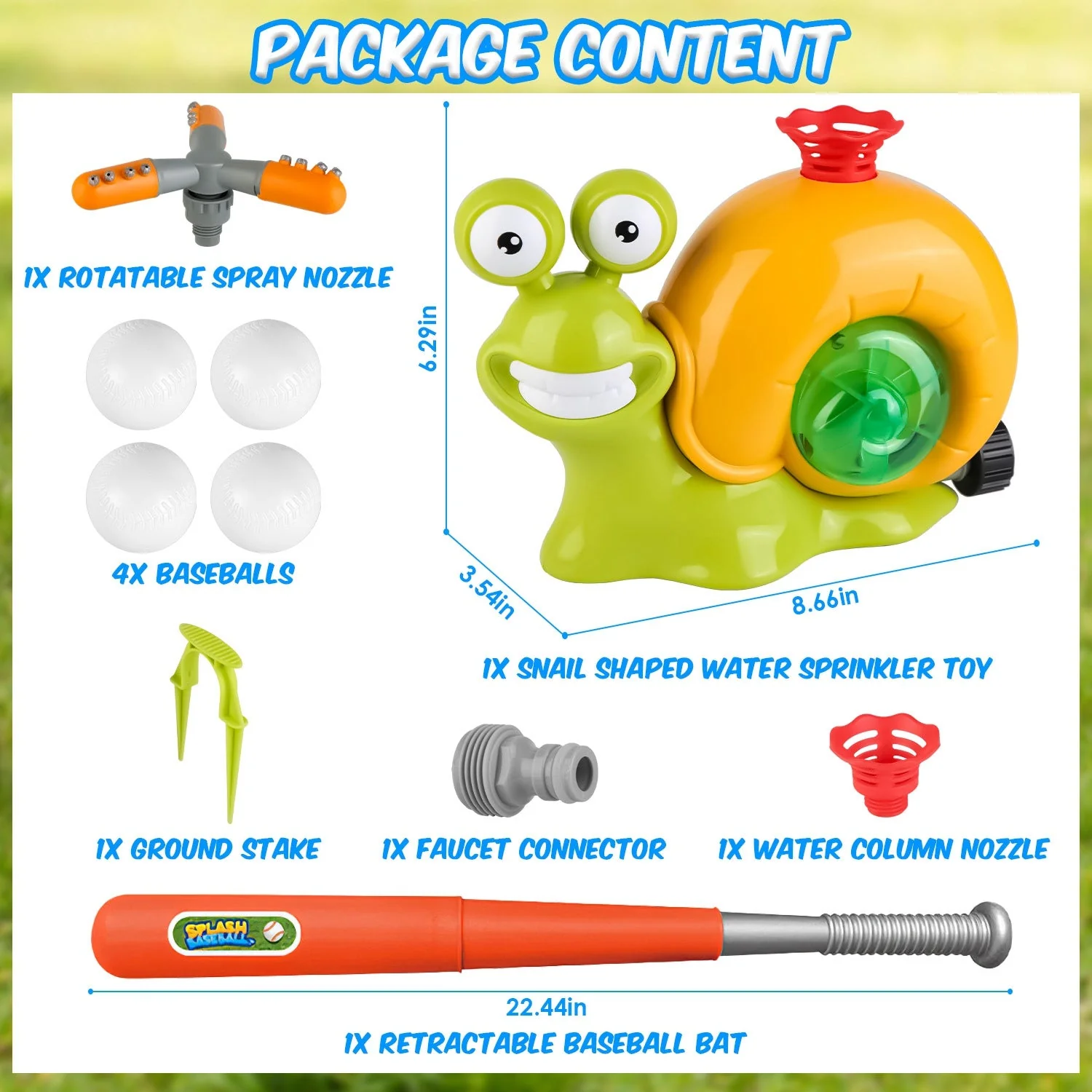 GBruno Snail Water Sprinkler Baseball Toy - Image 4