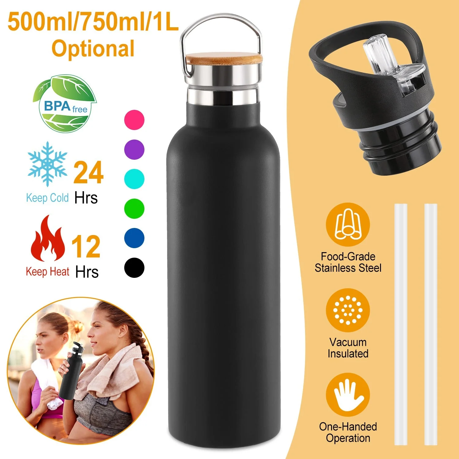 GBruno Sports Water Bottle Stainless Steel - Image 3