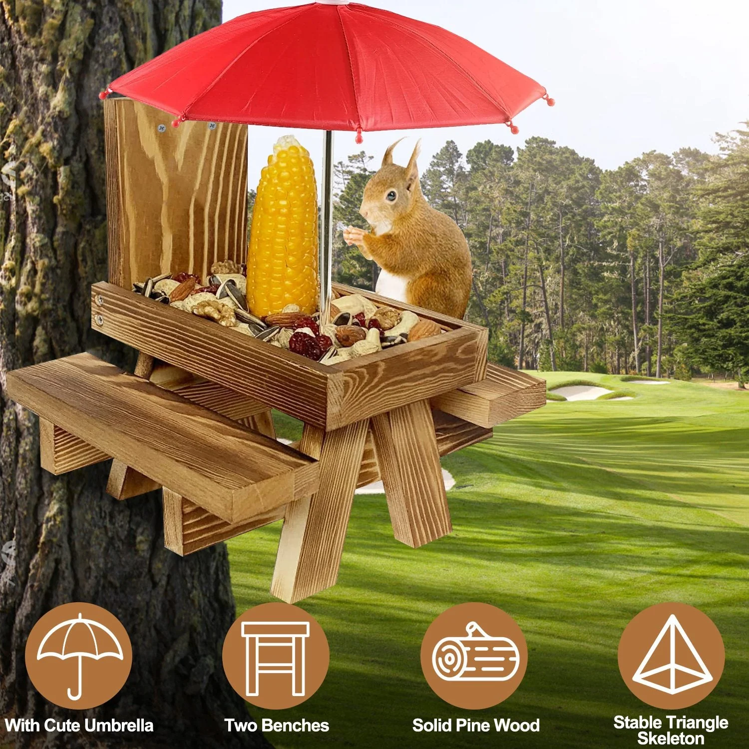 GBruno Squirrel Feeder Wooden Squirrel Picnic Table - Image 2