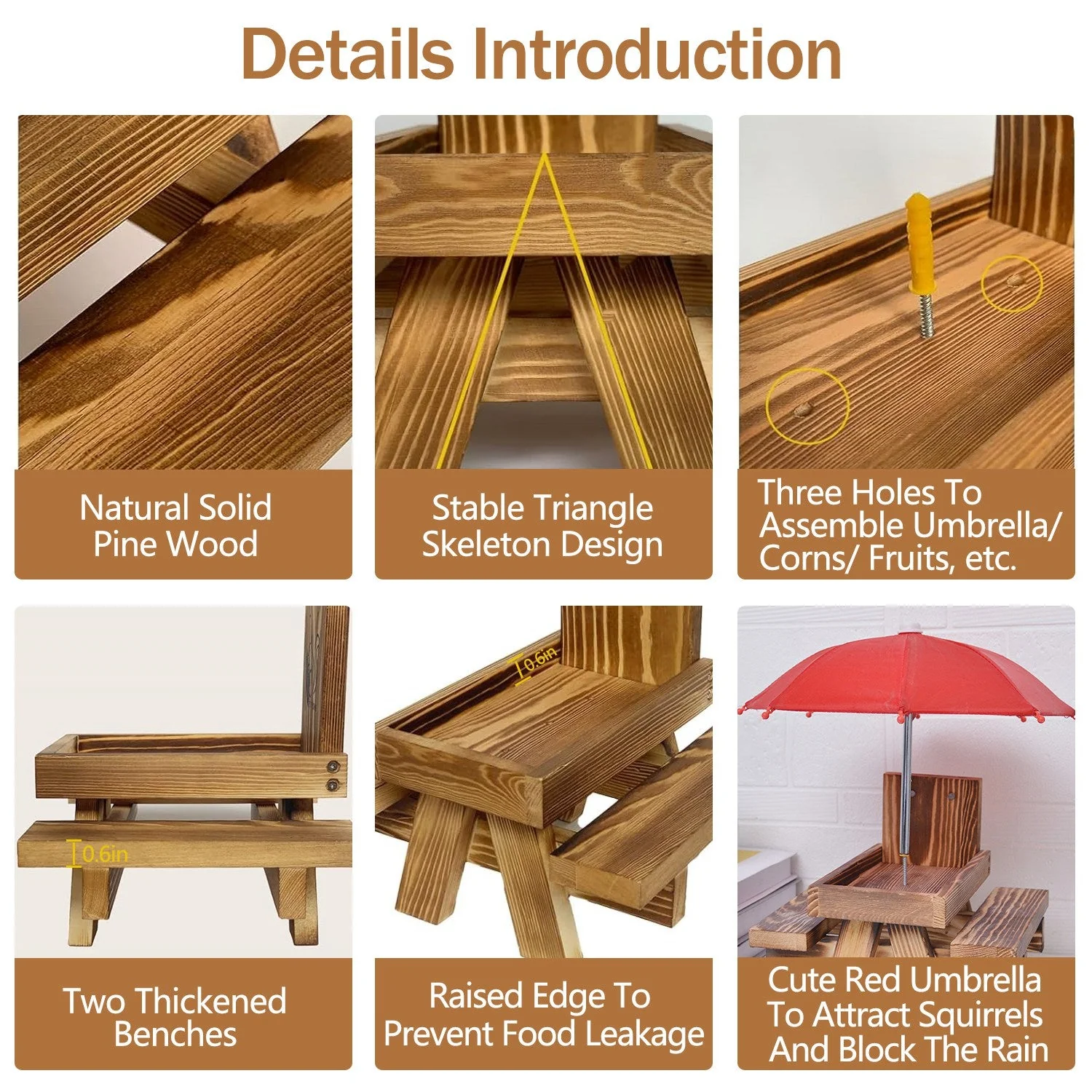 GBruno Squirrel Feeder Wooden Squirrel Picnic Table - Image 4