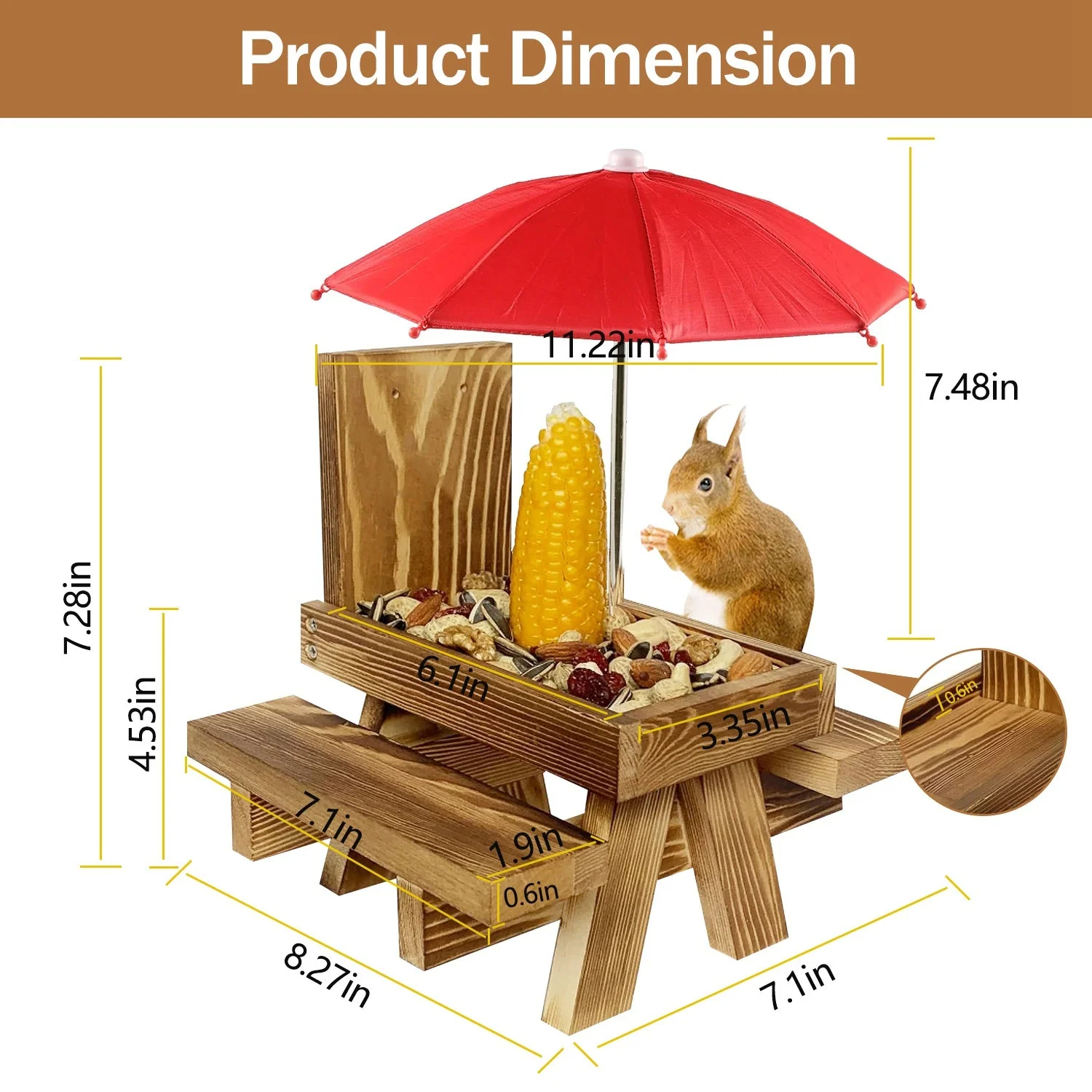 GBruno Squirrel Feeder Wooden Squirrel Picnic Table - Image 5