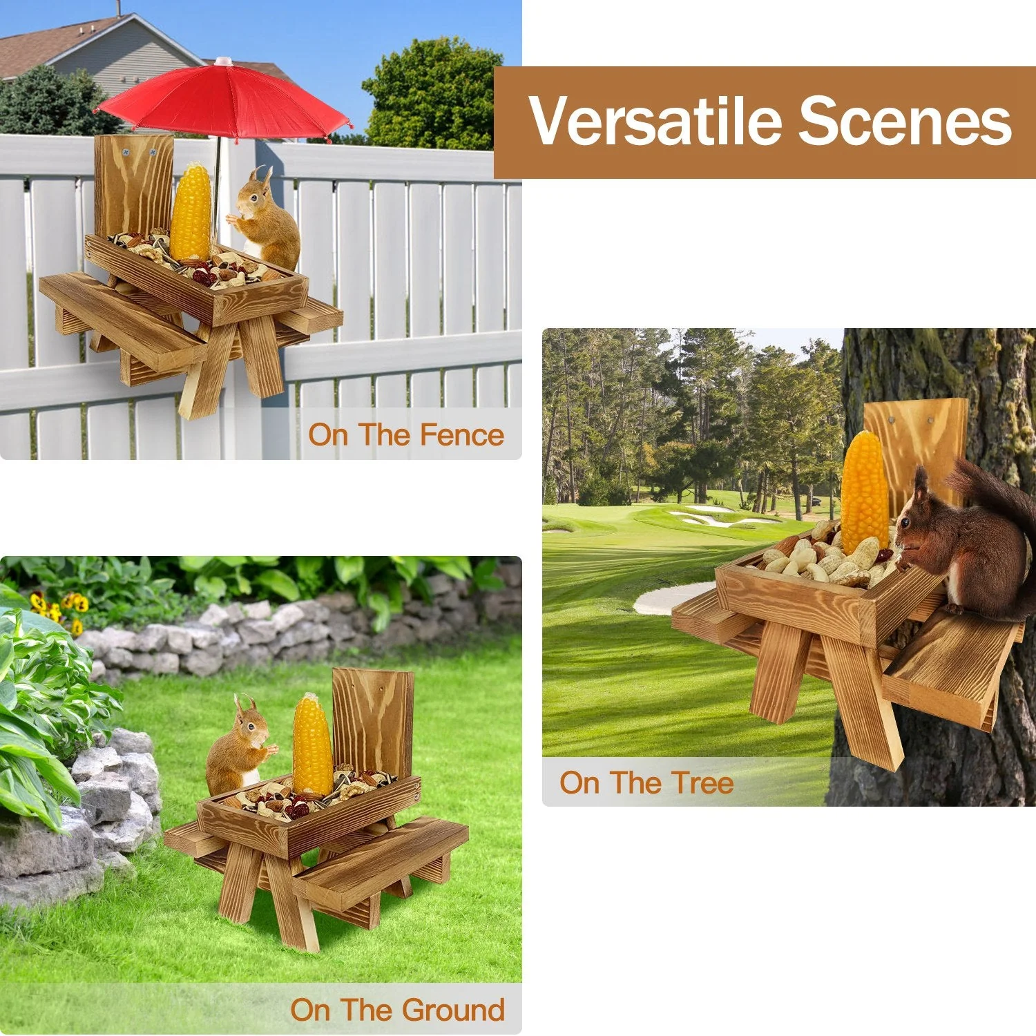 GBruno Squirrel Feeder Wooden Squirrel Picnic Table - Image 6