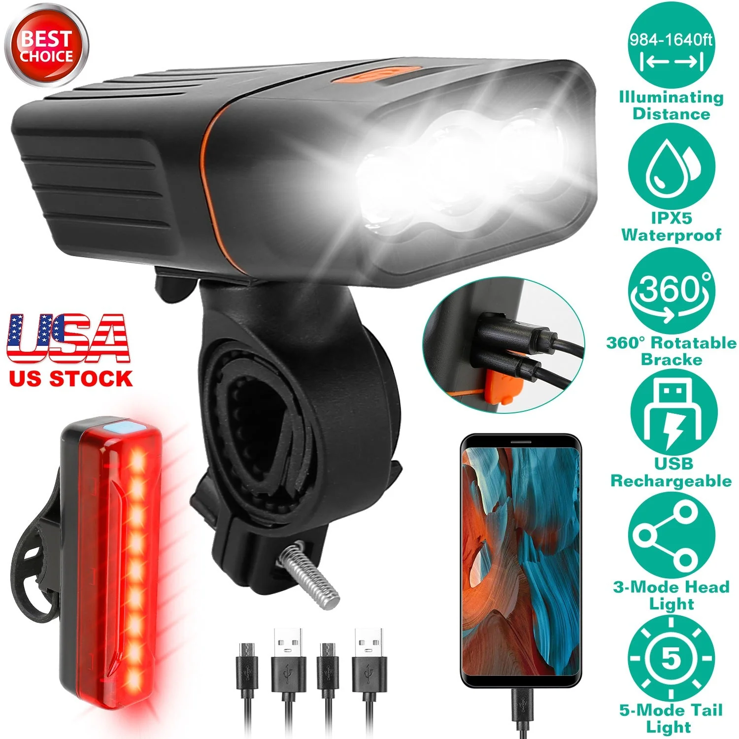 GBruno Super Bright Bike Light Set - Image 2