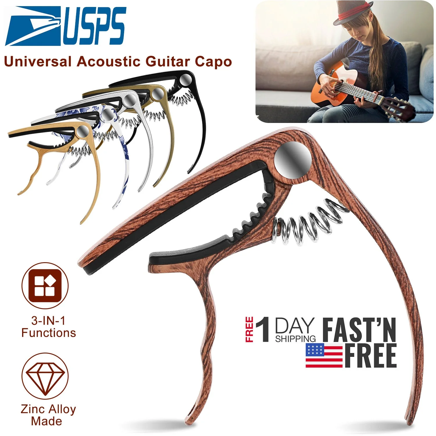 GBruno Universal Acoustic Guitar Capo - Image 3