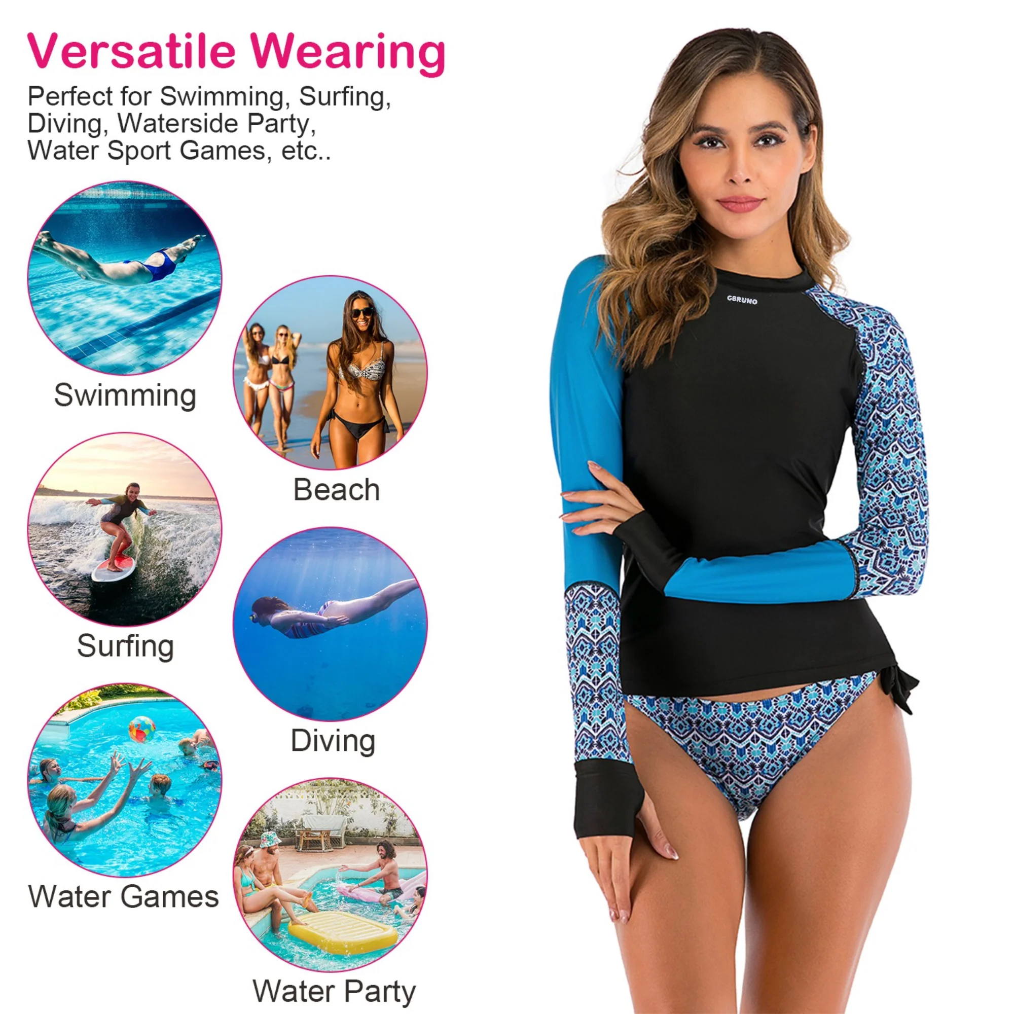 GBruno Women 2 Piece Long Sleeve Swimsuit - Image 5