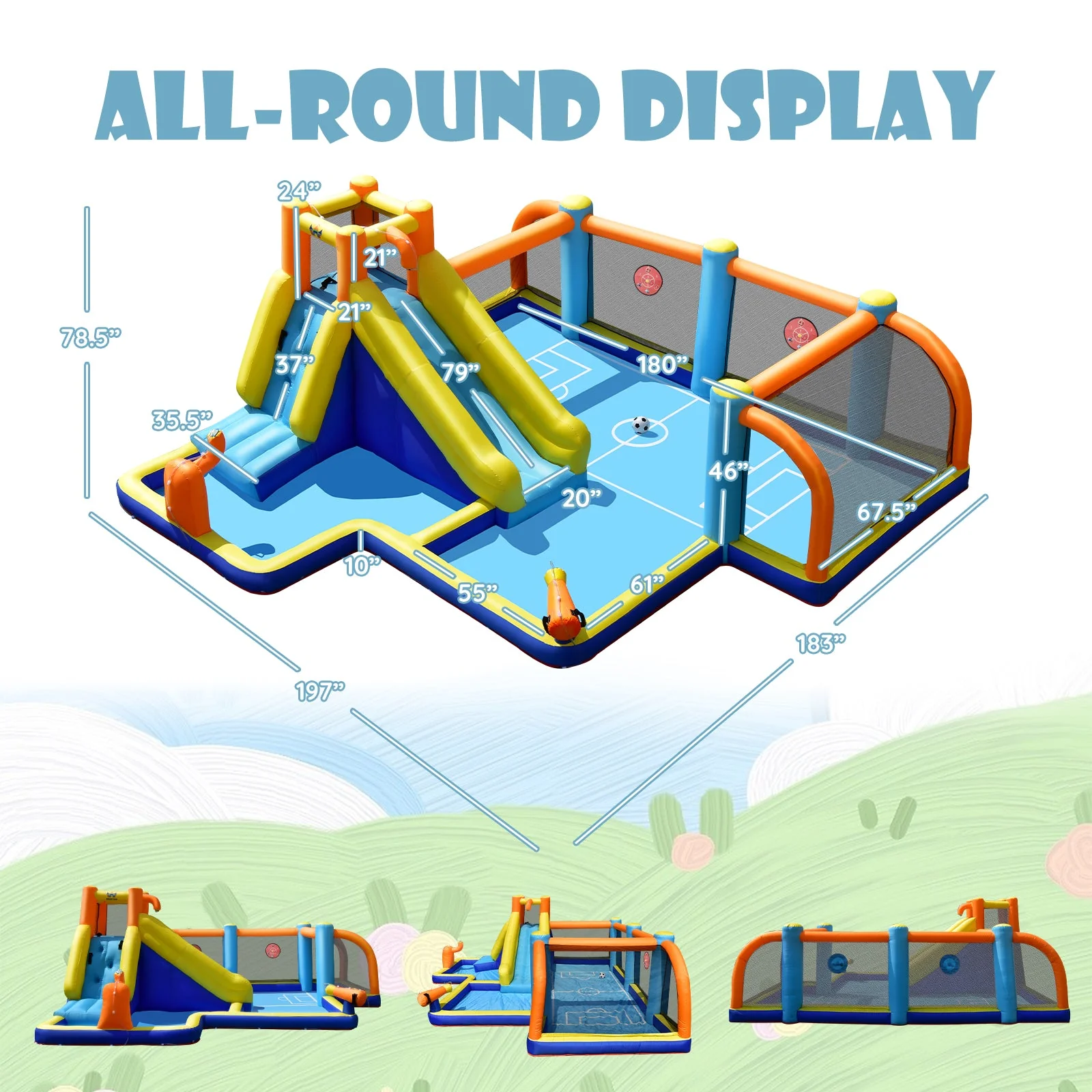 Giant Soccer Themed Inflatable Water Slide Bouncer with Splash Pool without Blower - Image 3