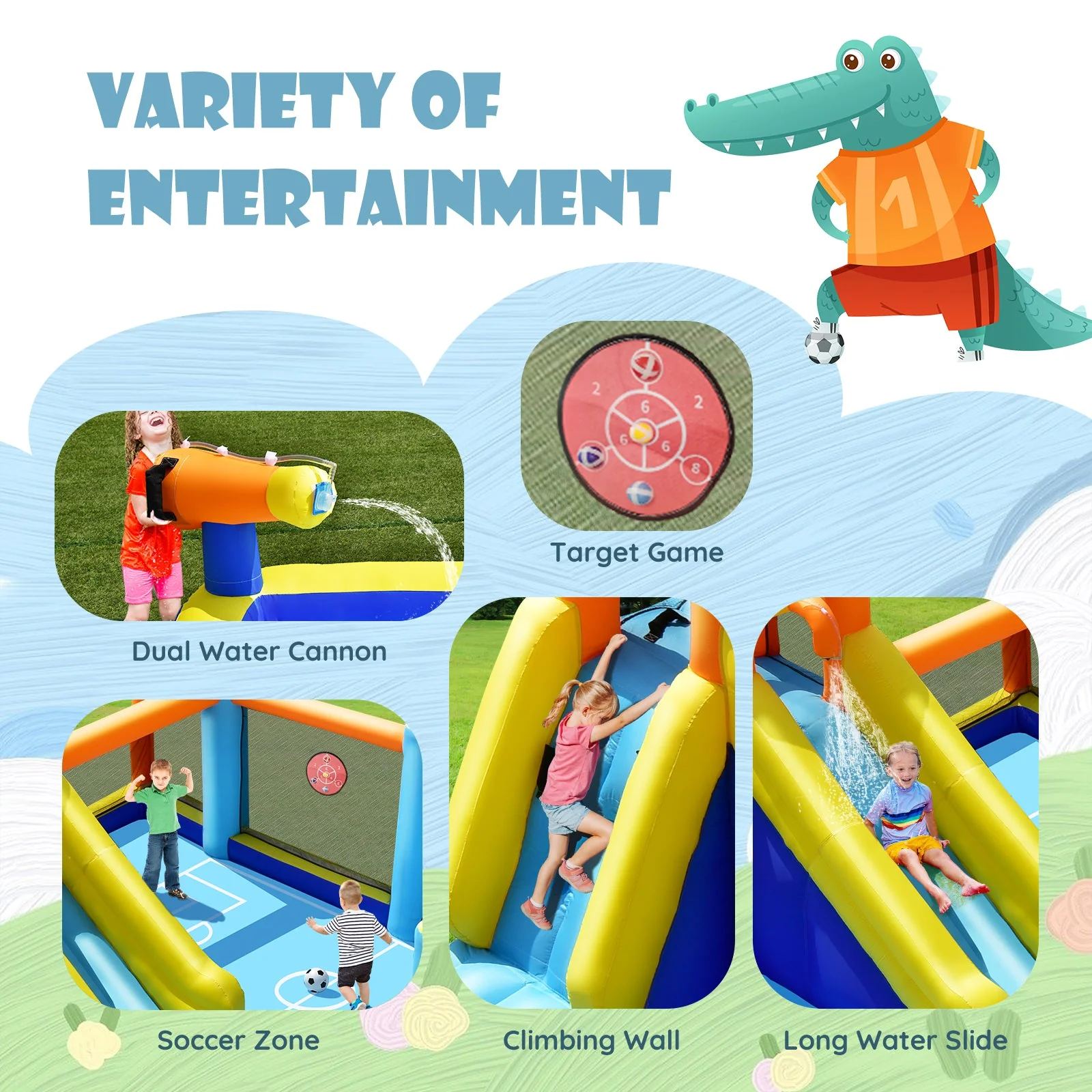 Giant Soccer Themed Inflatable Water Slide Bouncer with Splash Pool without Blower - Image 6