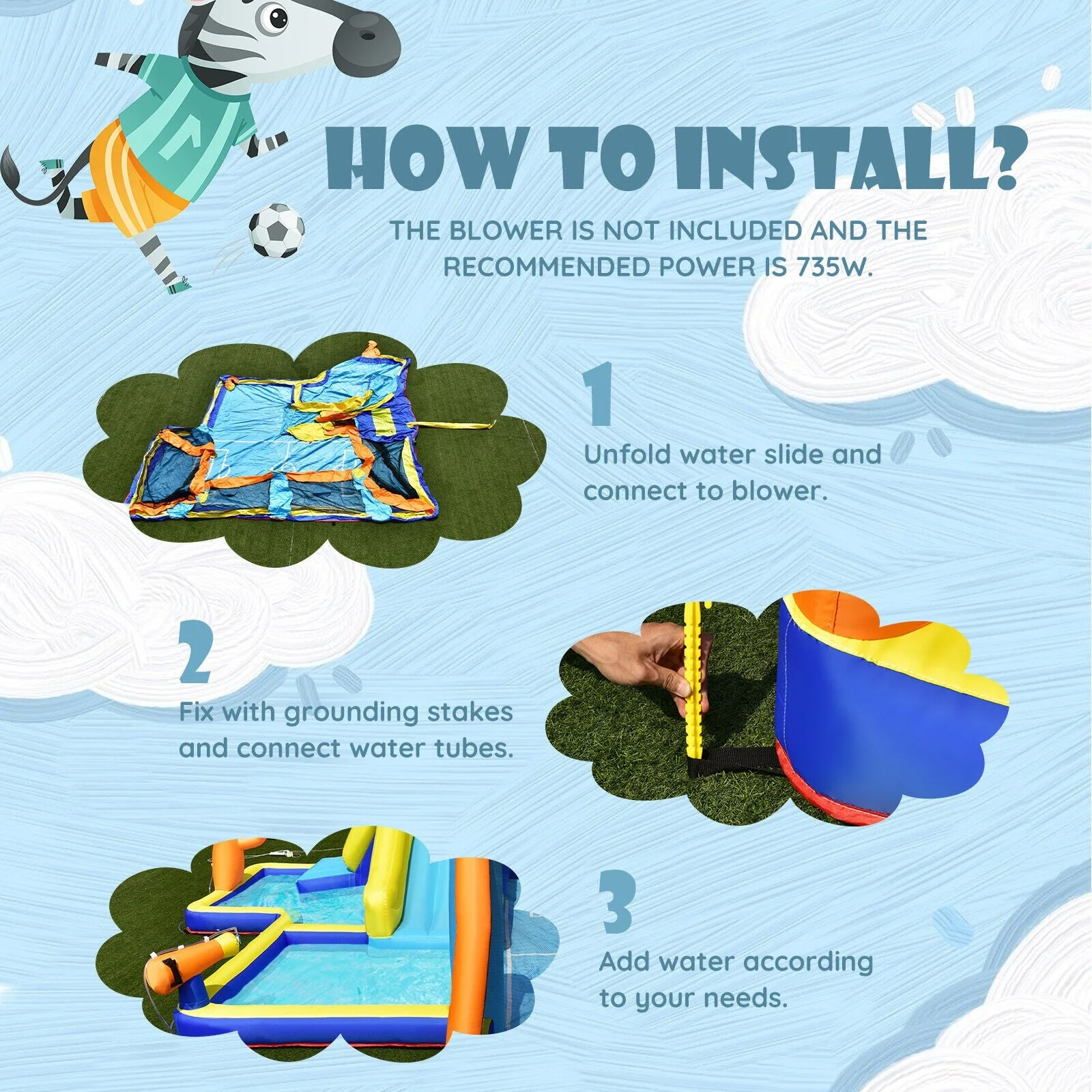 Giant Soccer Themed Inflatable Water Slide Bouncer with Splash Pool without Blower - Image 8