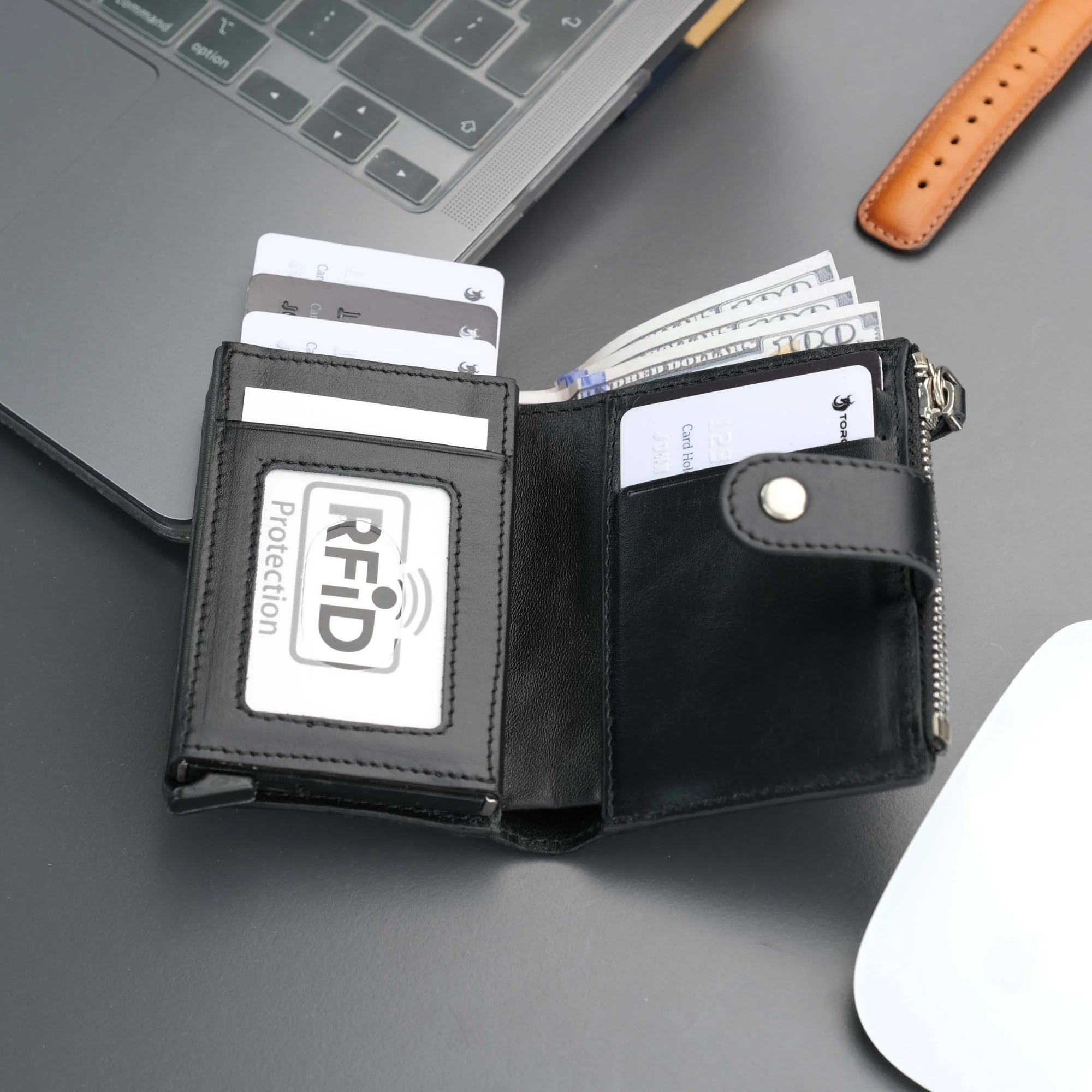 Glenrock Black Leather Pop-up Cardholder Wallet - Image 5