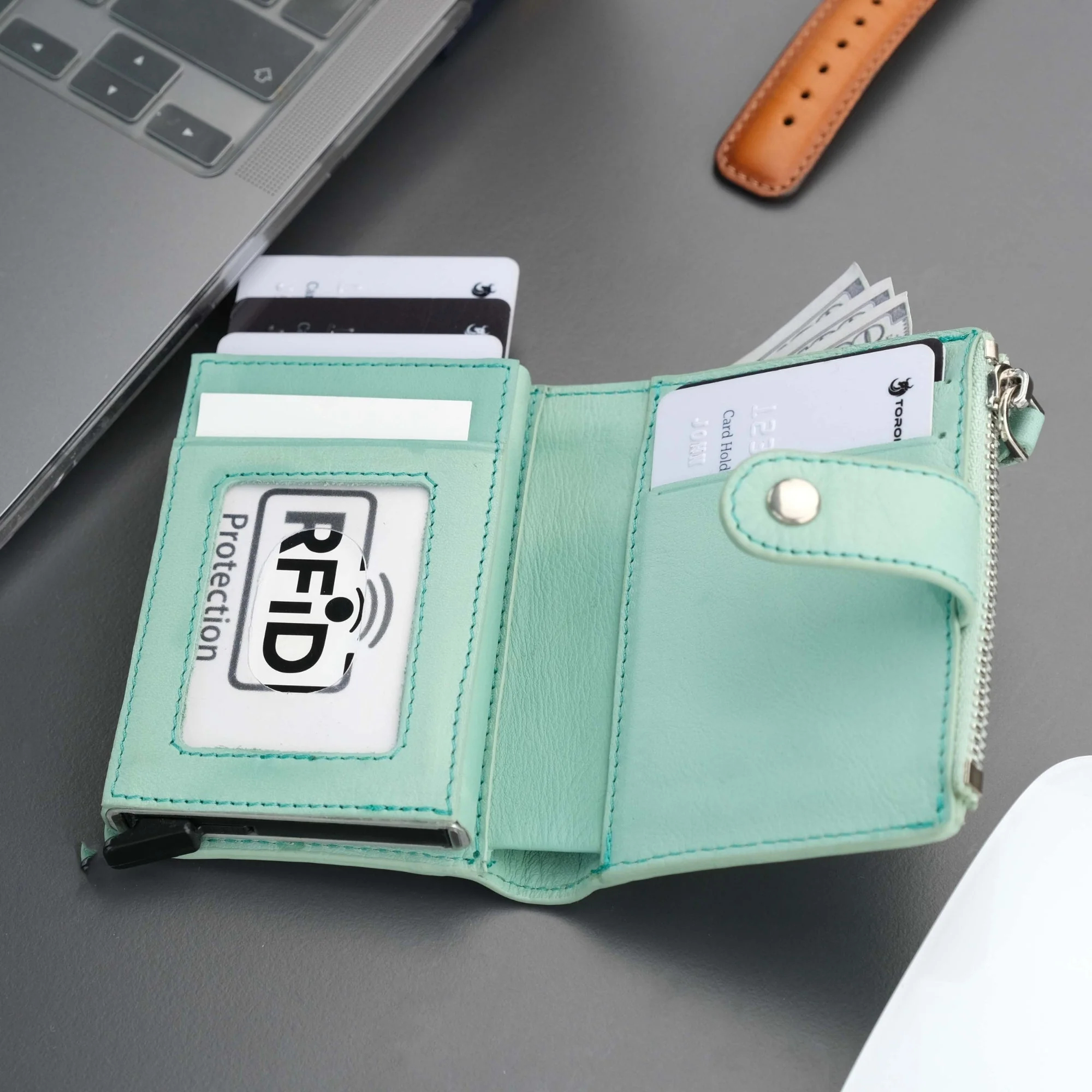Glenrock Green Leather Pop-up Cardholder Wallet - Image 11