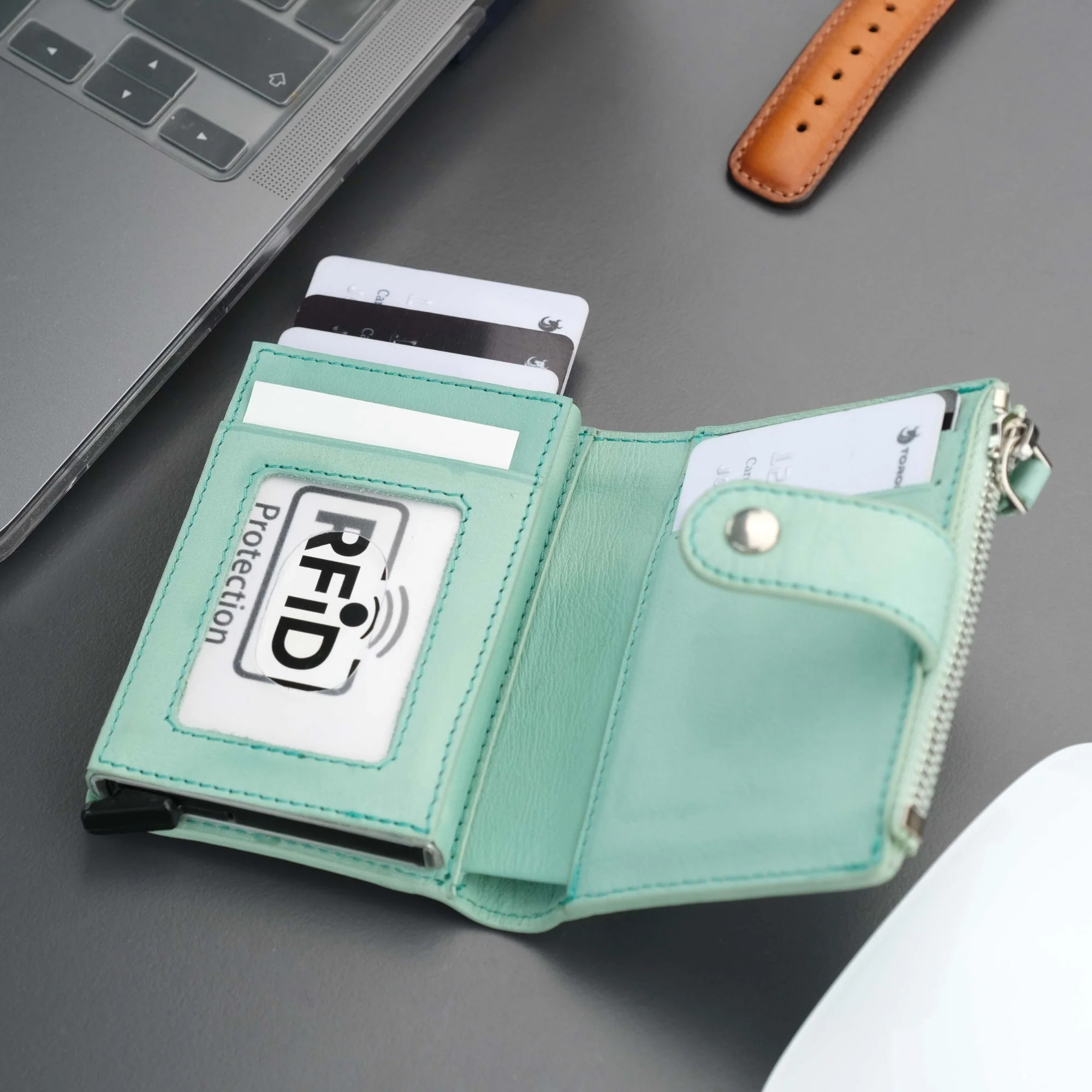 Glenrock Green Leather Pop-up Cardholder Wallet - Image 5