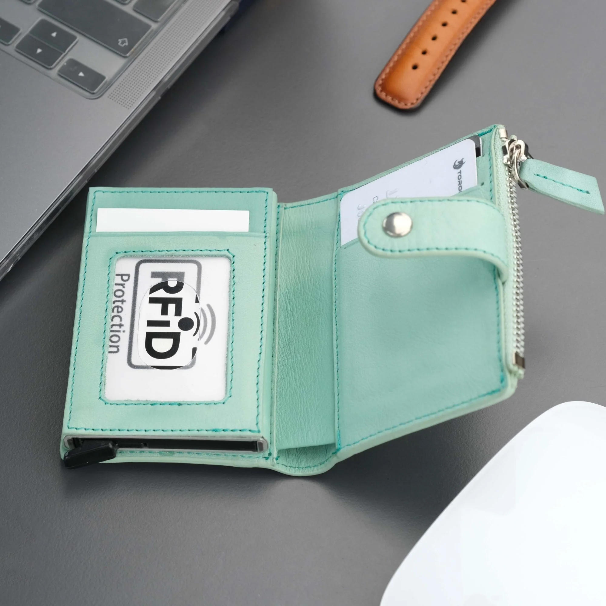 Glenrock Green Leather Pop-up Cardholder Wallet - Image 6