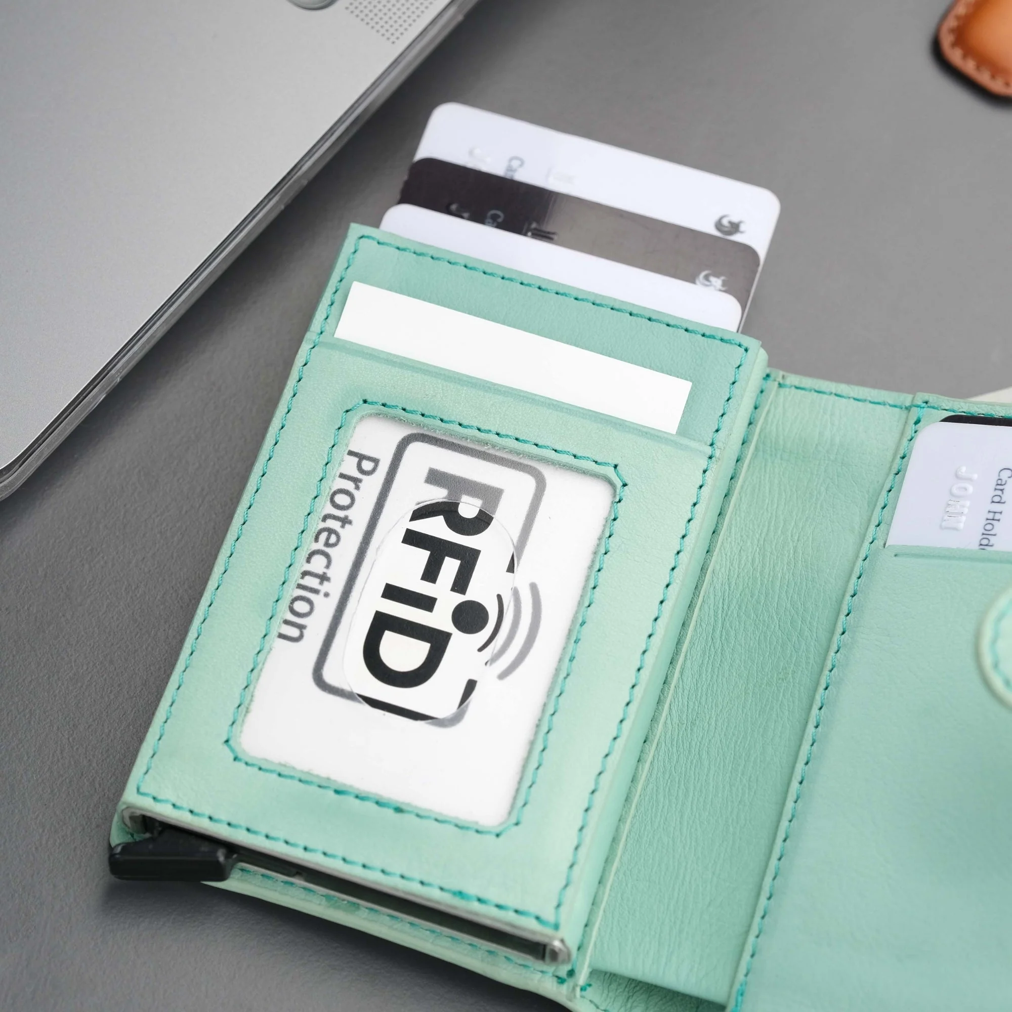 Glenrock Green Leather Pop-up Cardholder Wallet - Image 7