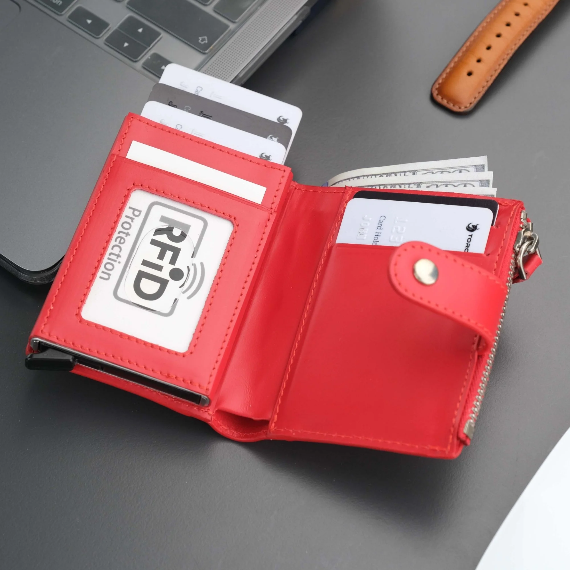 Glenrock Red Leather Pop-up Cardholder Wallet - Image 3