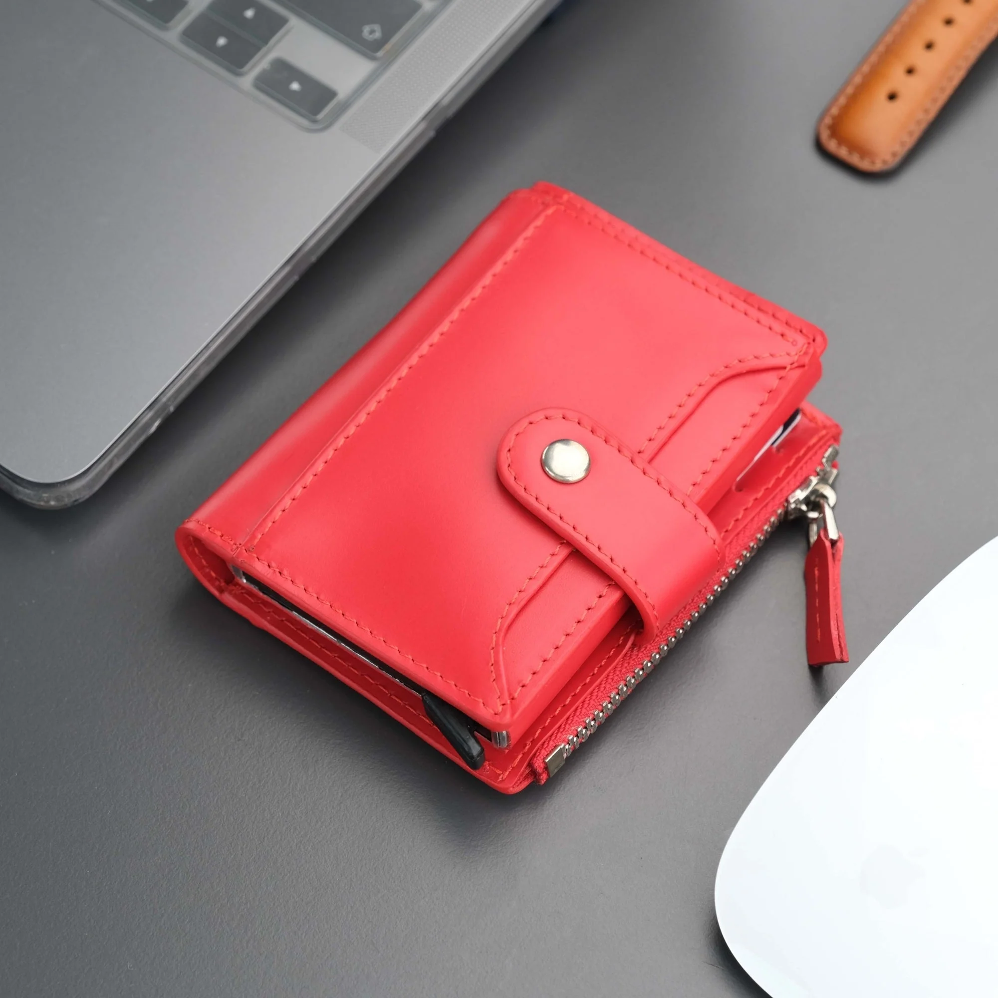 Glenrock Red Leather Pop-up Cardholder Wallet - Image 5