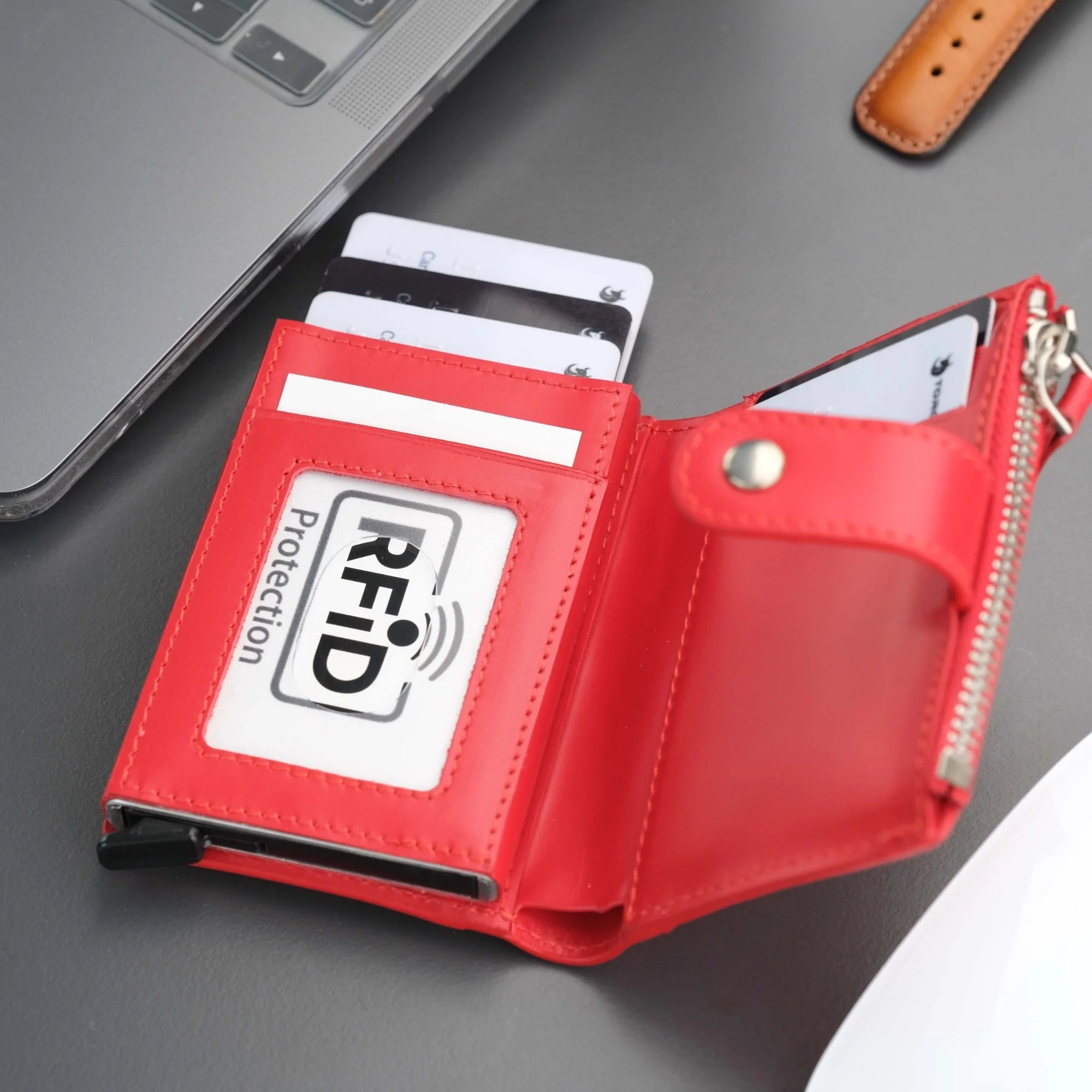 Glenrock Red Leather Pop-up Cardholder Wallet - Image 6